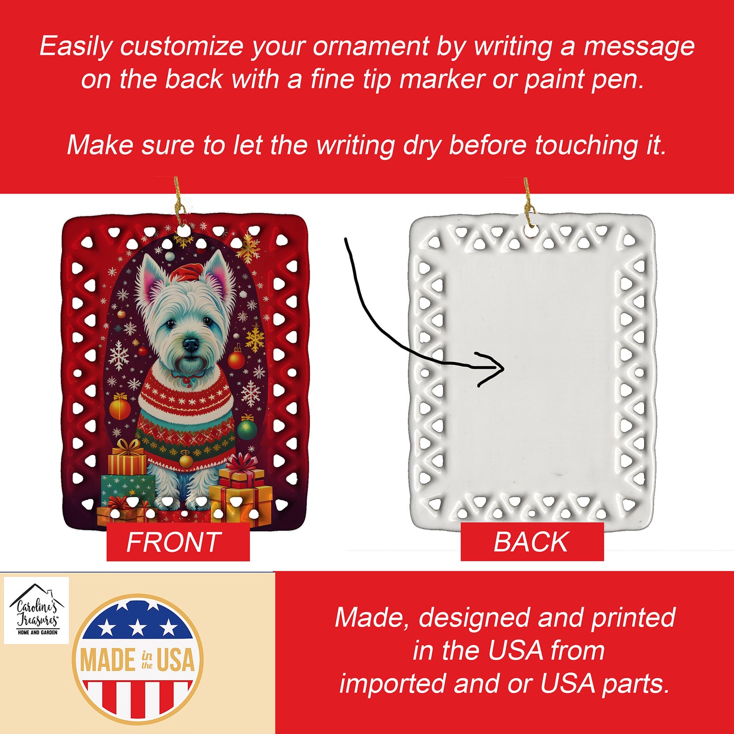 Westie Holiday Christmas Porcelain Ornament