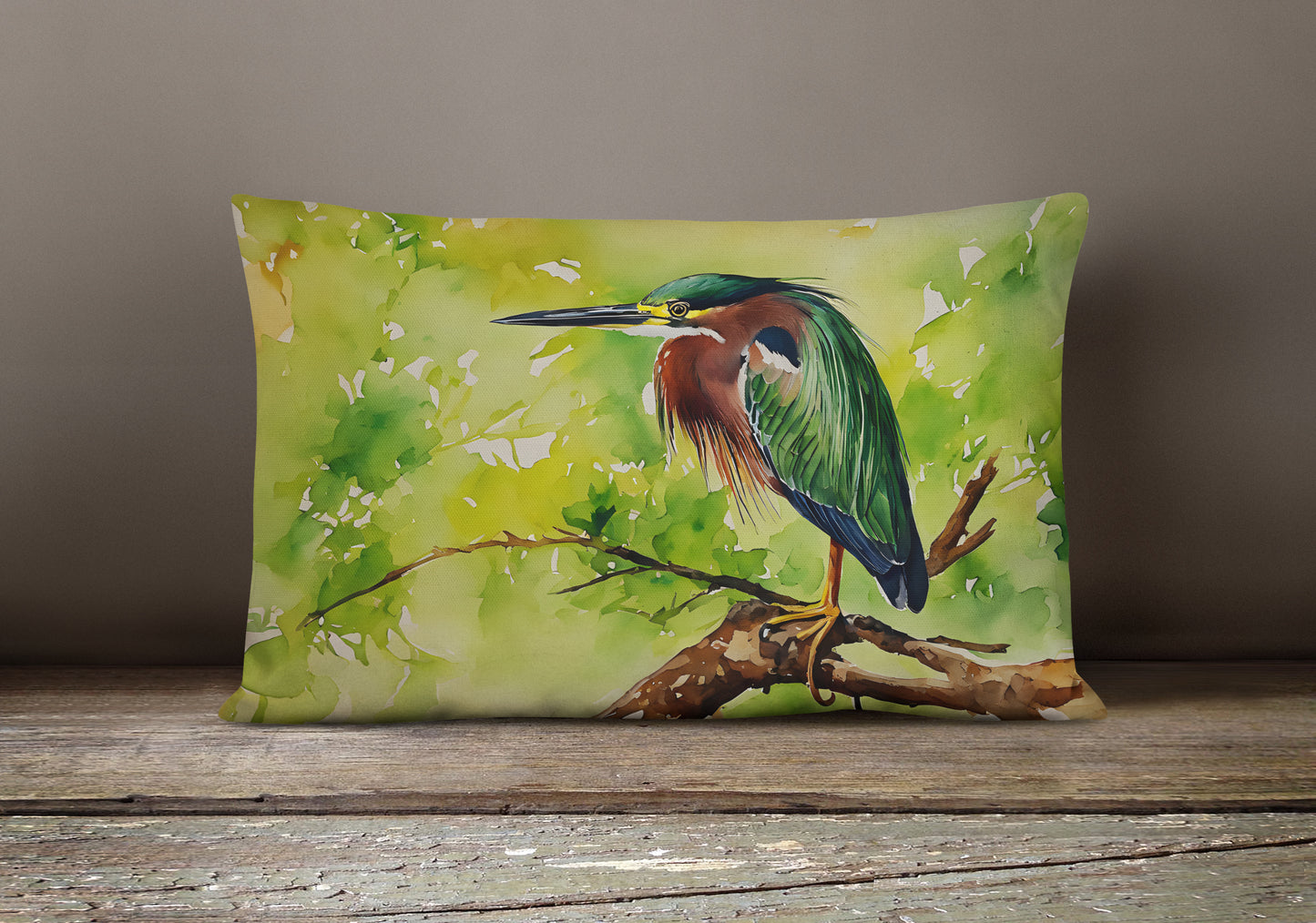 Green Heron Throw Pillow