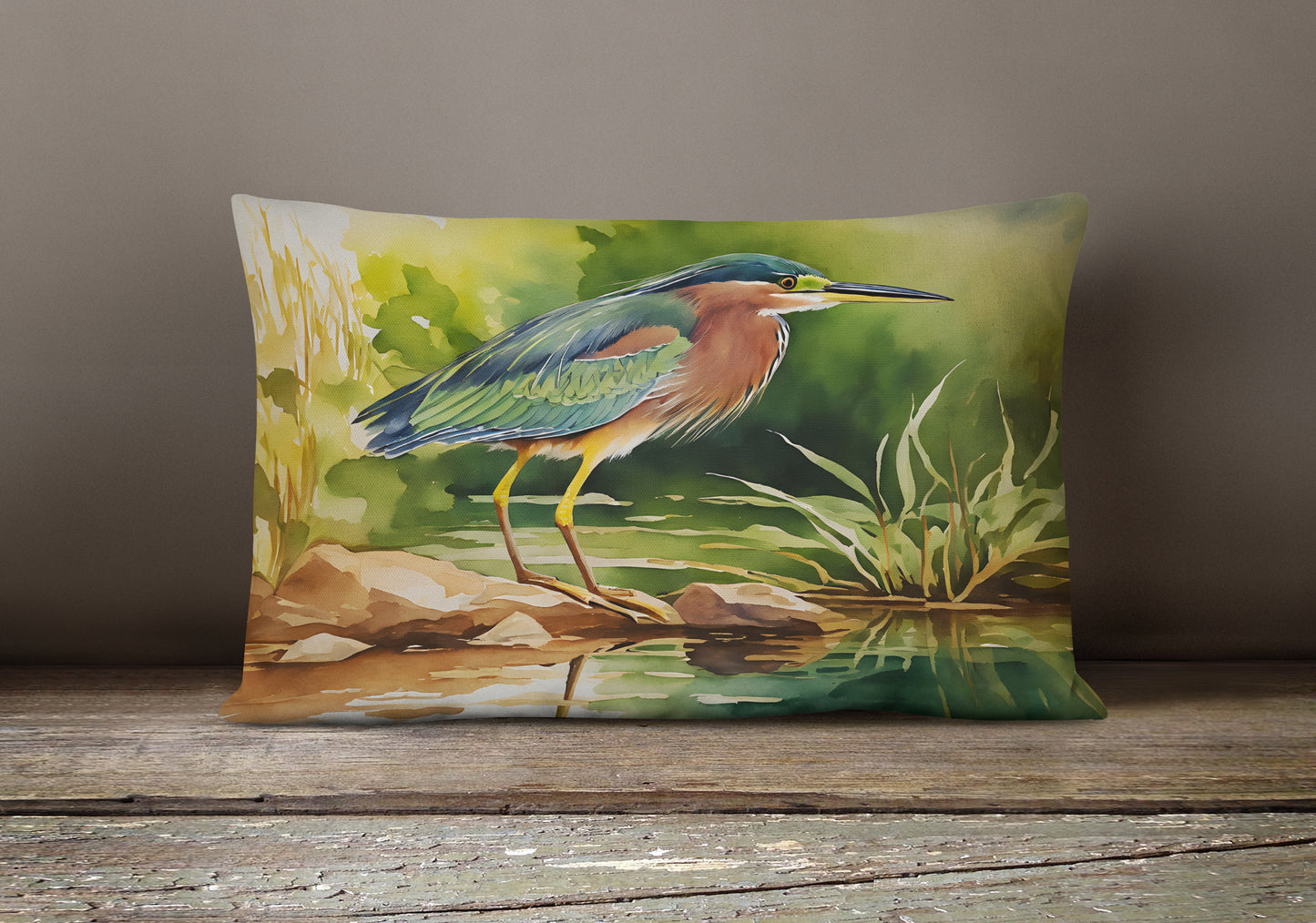 Green Heron Throw Pillow