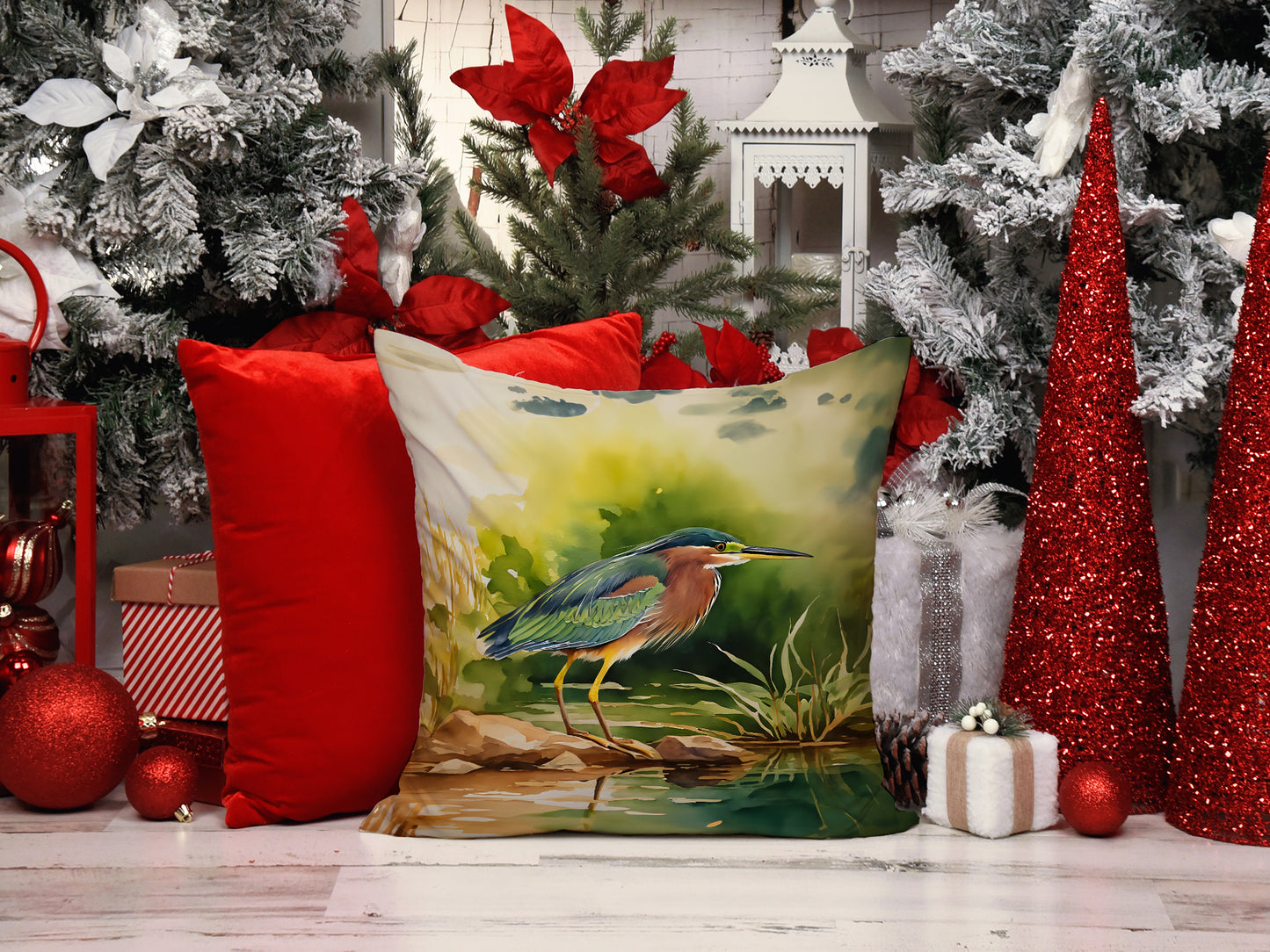 Green Heron Throw Pillow