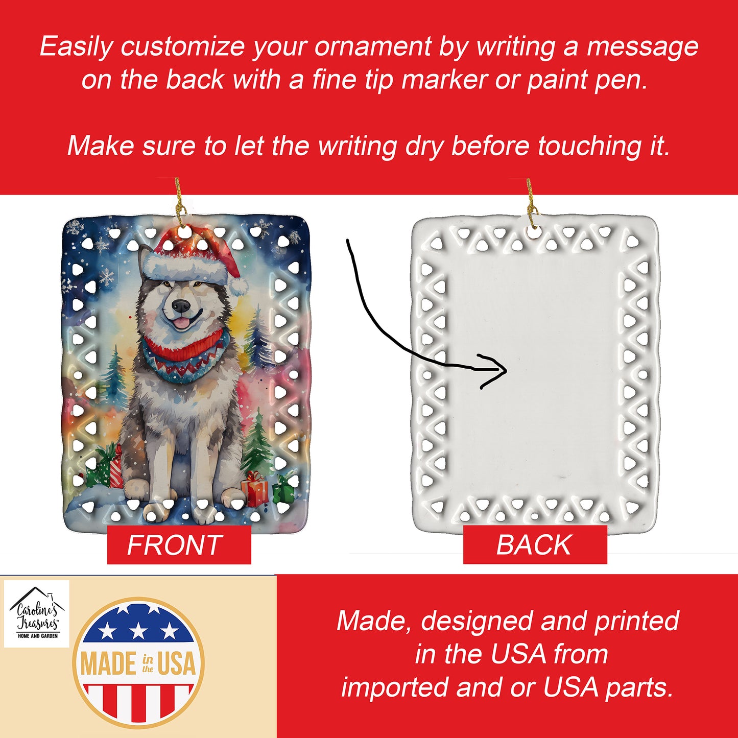 Alaskan Malamute Christmas Porcelain Ornament