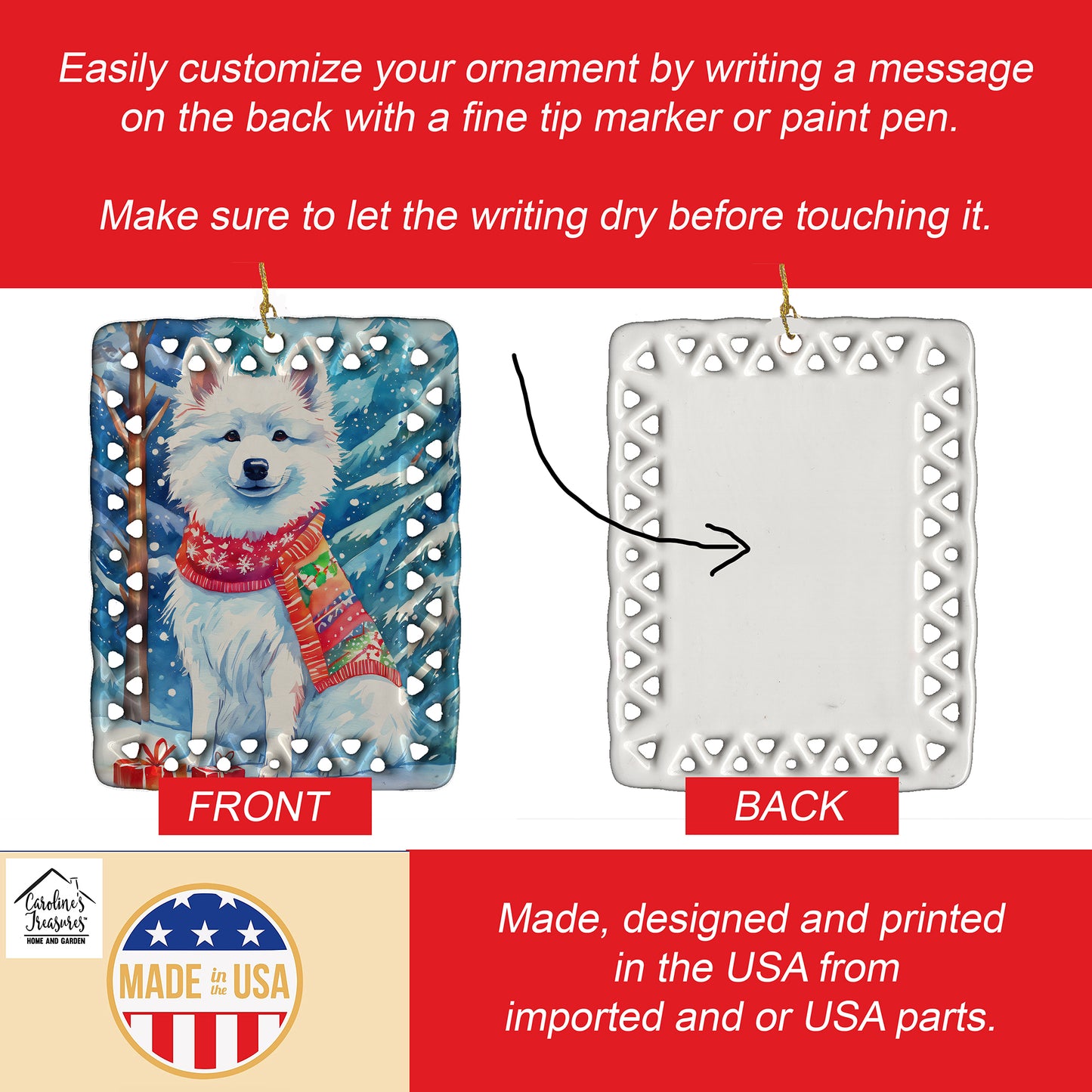 American Eskimo Christmas Porcelain Ornament