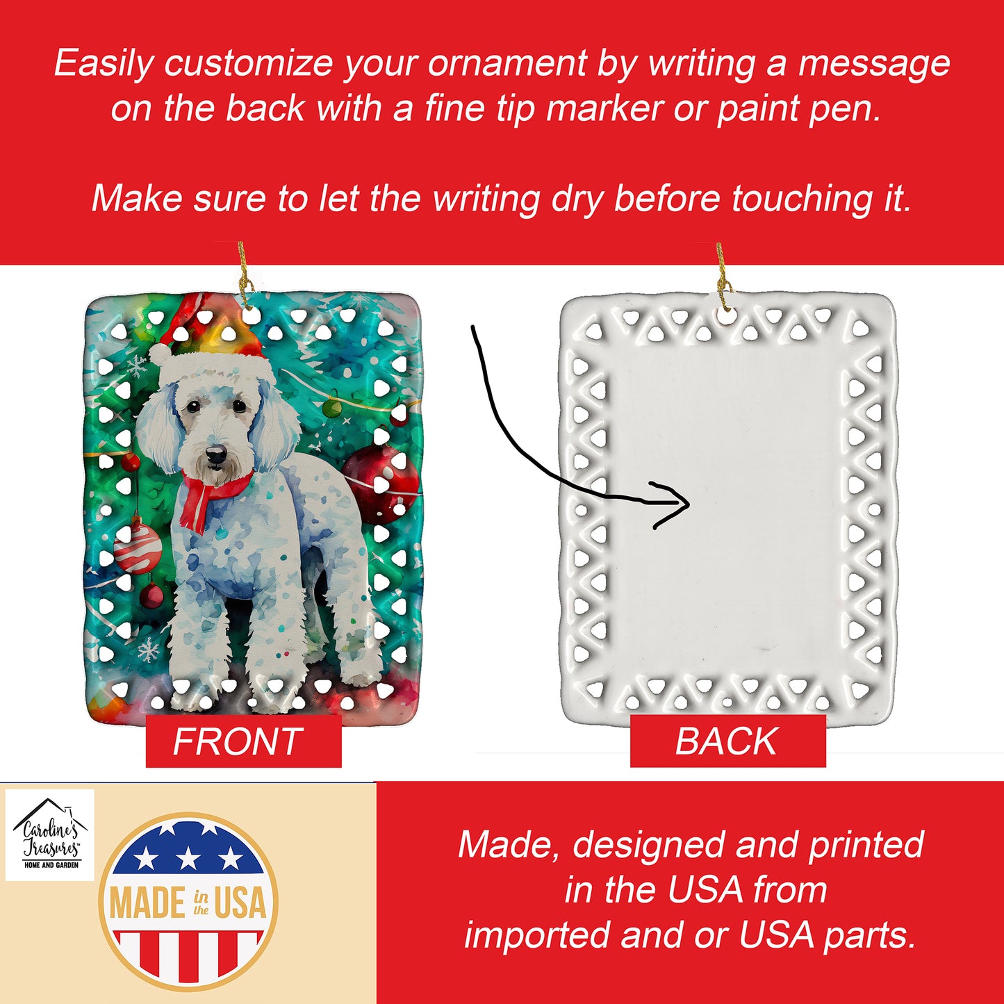 Bedlington Terrier Christmas Porcelain Ornament