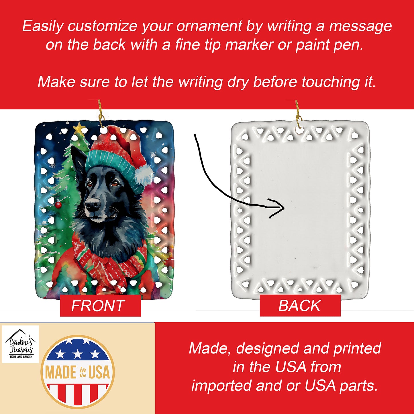 Belgian Sheepdog Christmas Porcelain Ornament