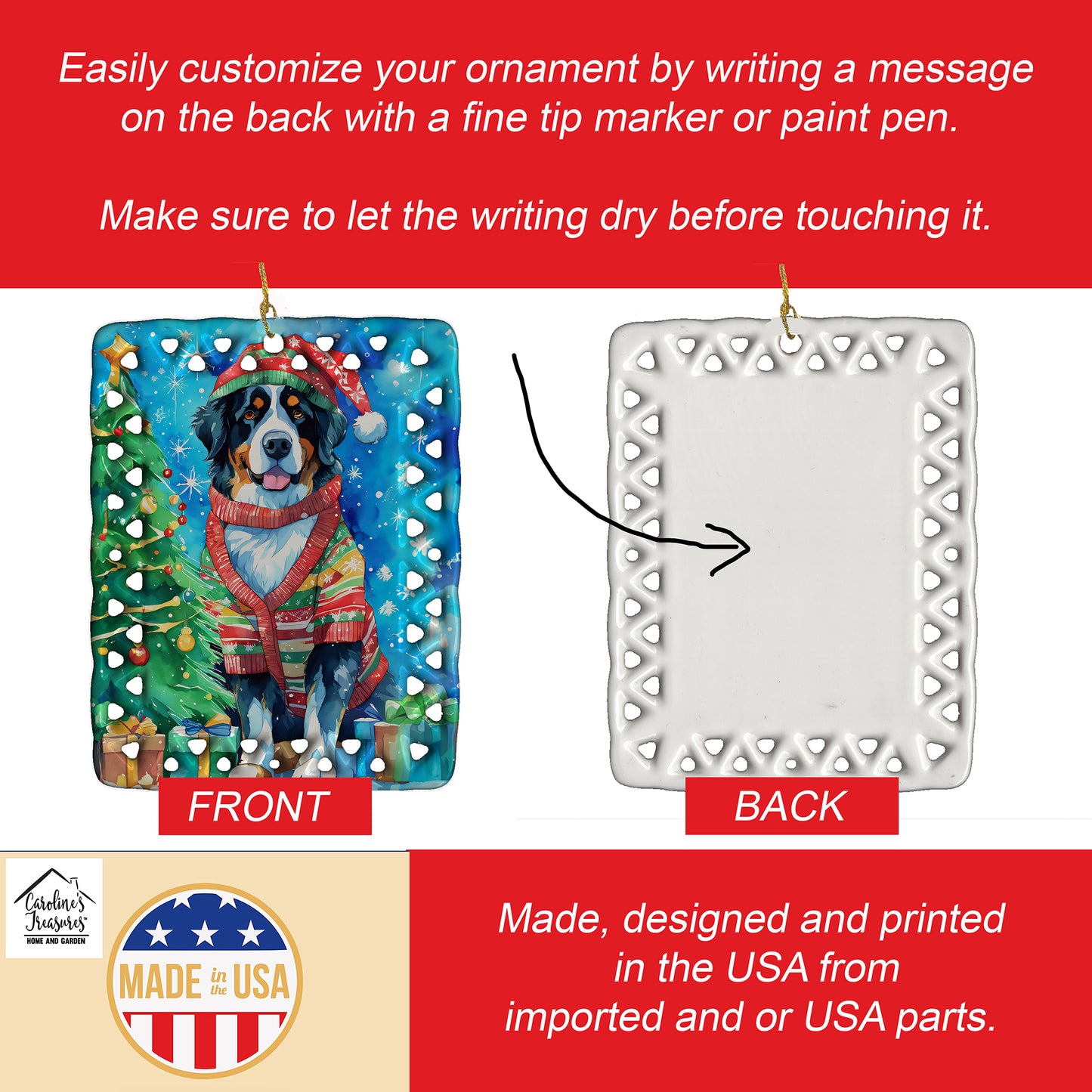 Bernese Mountain Dog Christmas Porcelain Ornament