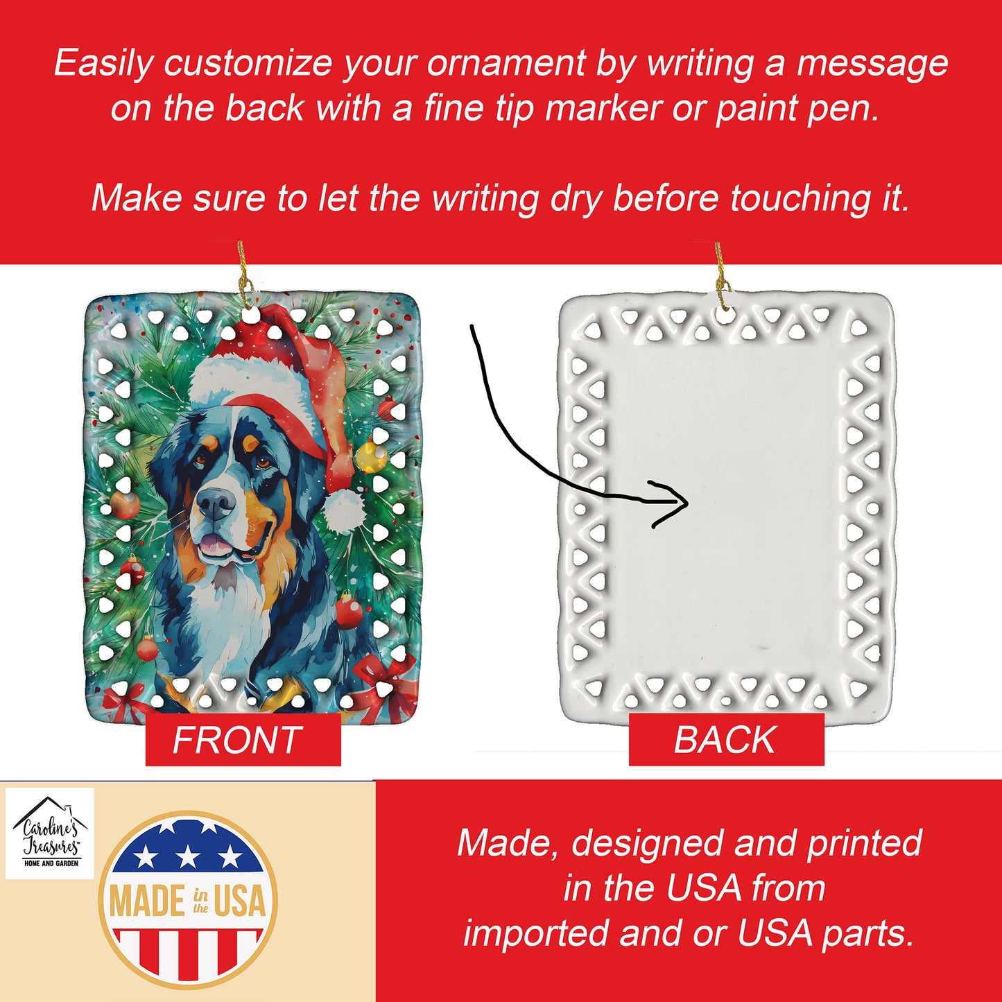 Bernese Mountain Dog Christmas Porcelain Ornament