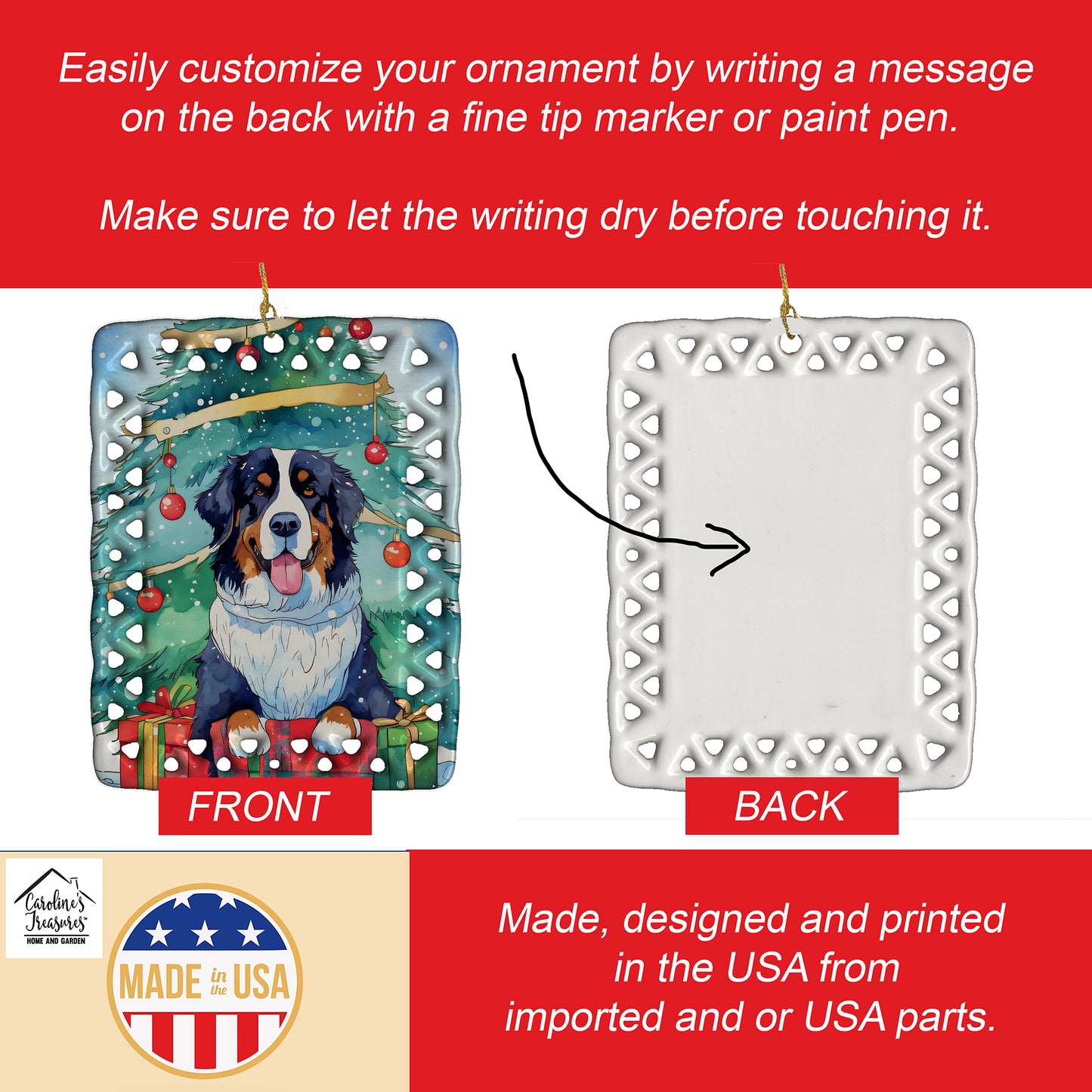 Bernese Mountain Dog Christmas Porcelain Ornament