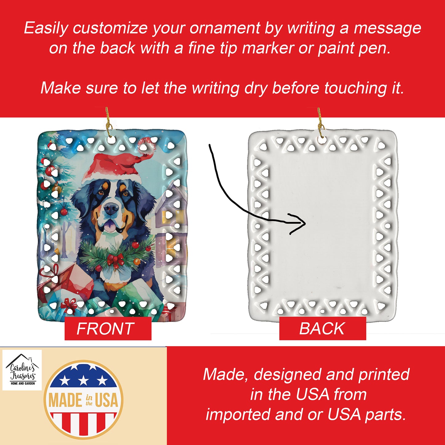 Bernese Mountain Dog Christmas Porcelain Ornament