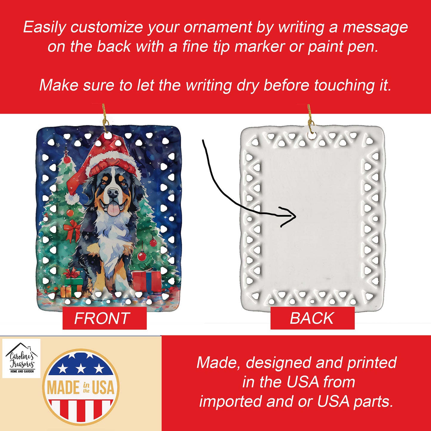 Bernese Mountain Dog Christmas Porcelain Ornament