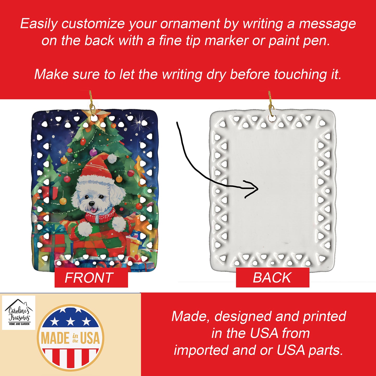 Bichon Frise Christmas Porcelain Ornament