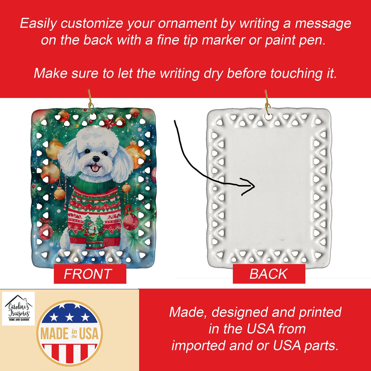 Bichon Frise Christmas Porcelain Ornament