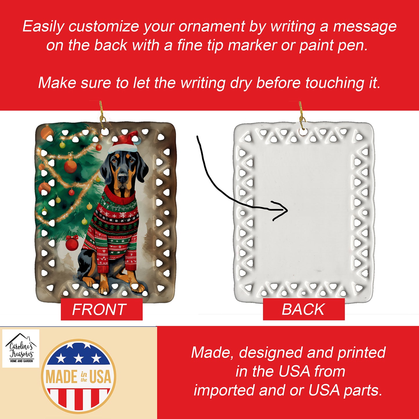 Black and Tan Coonhound Christmas Porcelain Ornament