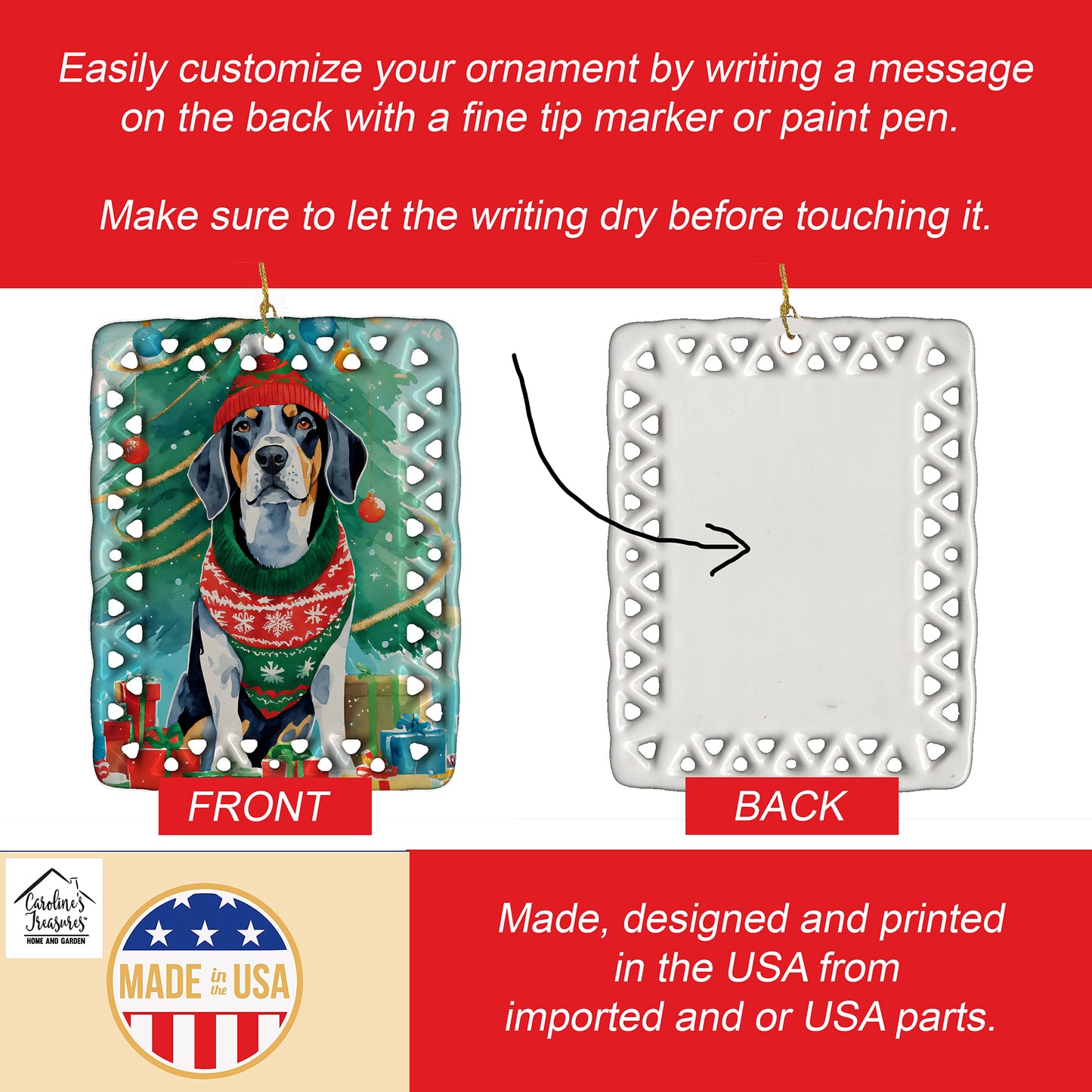 Bluetick Coonhound Christmas Porcelain Ornament