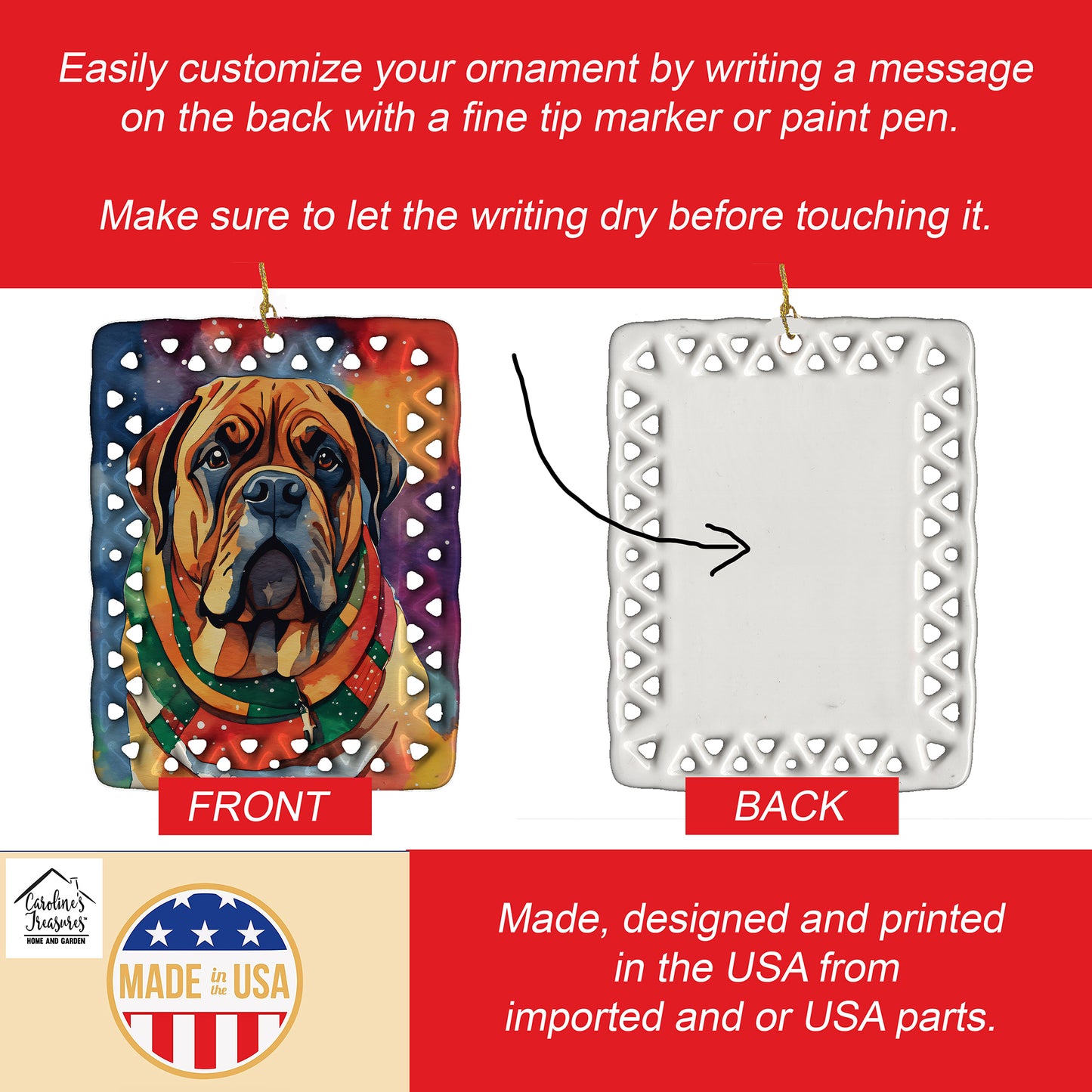 Bullmastiff Christmas Porcelain Ornament