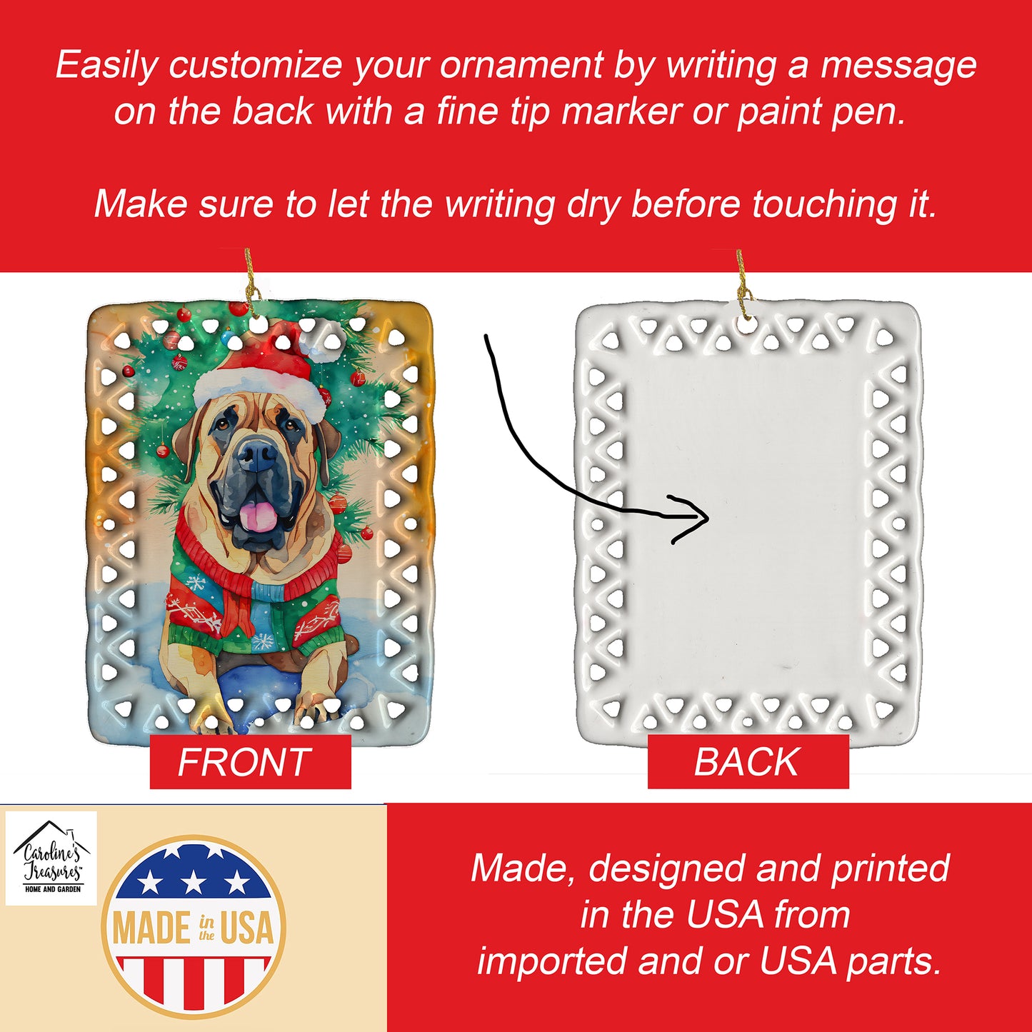 Bullmastiff Christmas Porcelain Ornament