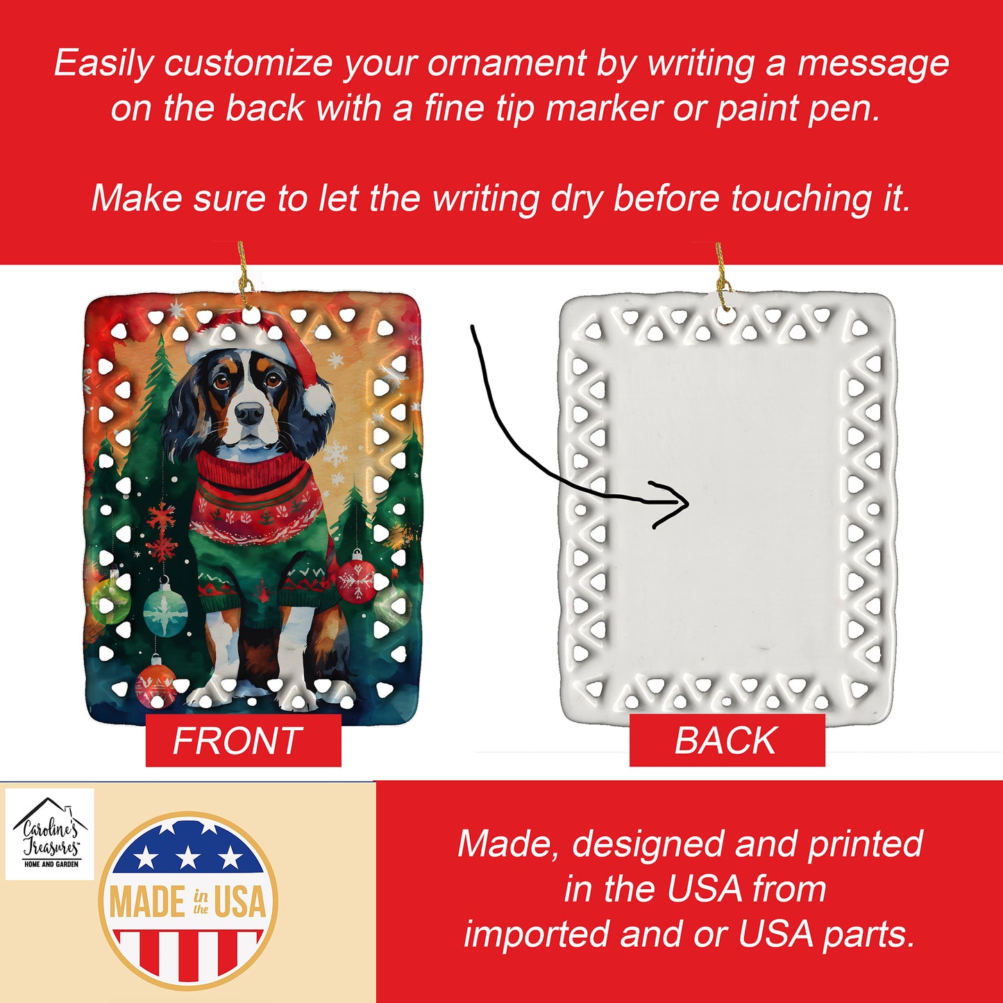 Cavalier Spaniel Christmas Porcelain Ornament