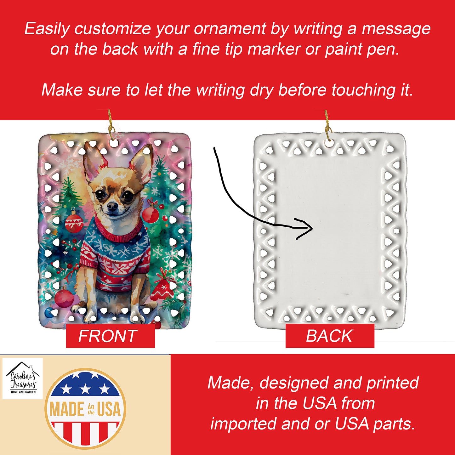 Chihuahua Christmas Porcelain Ornament