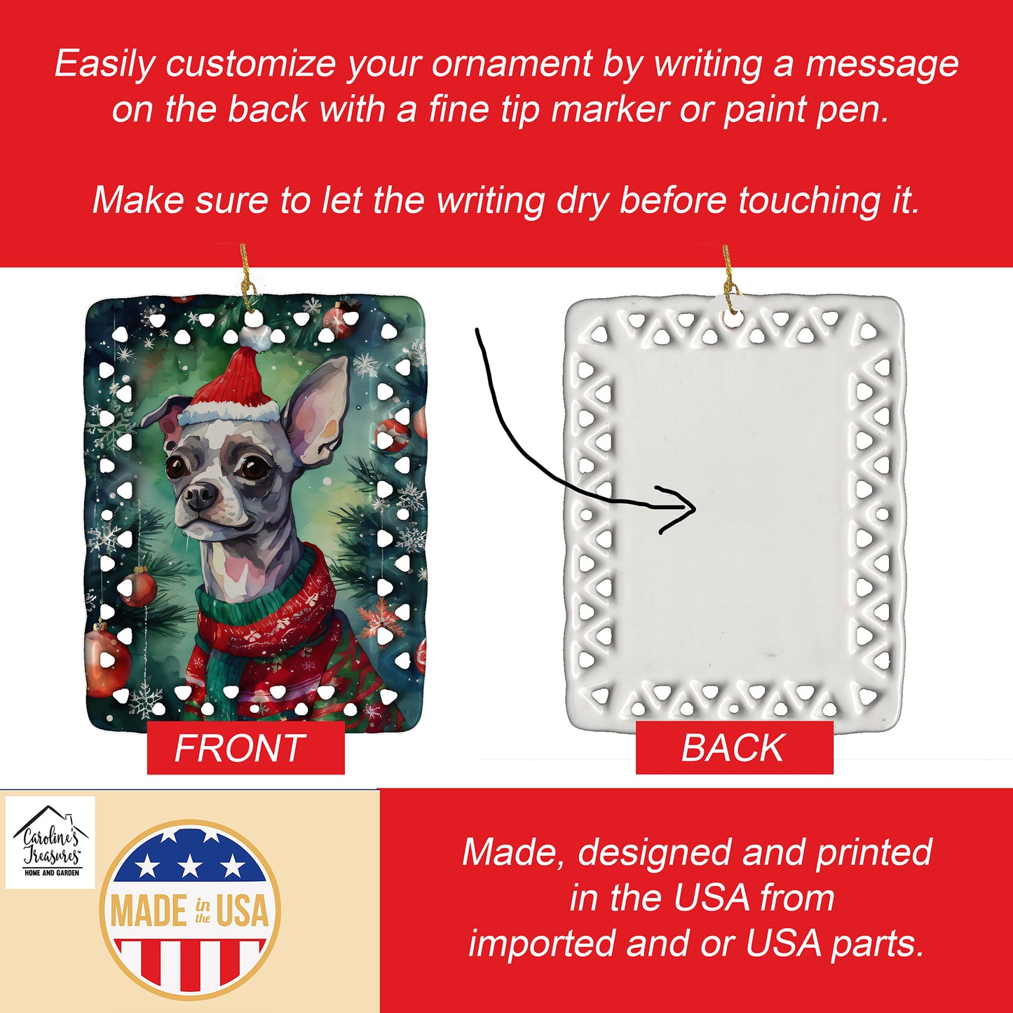 Chinese Crested Christmas Porcelain Ornament