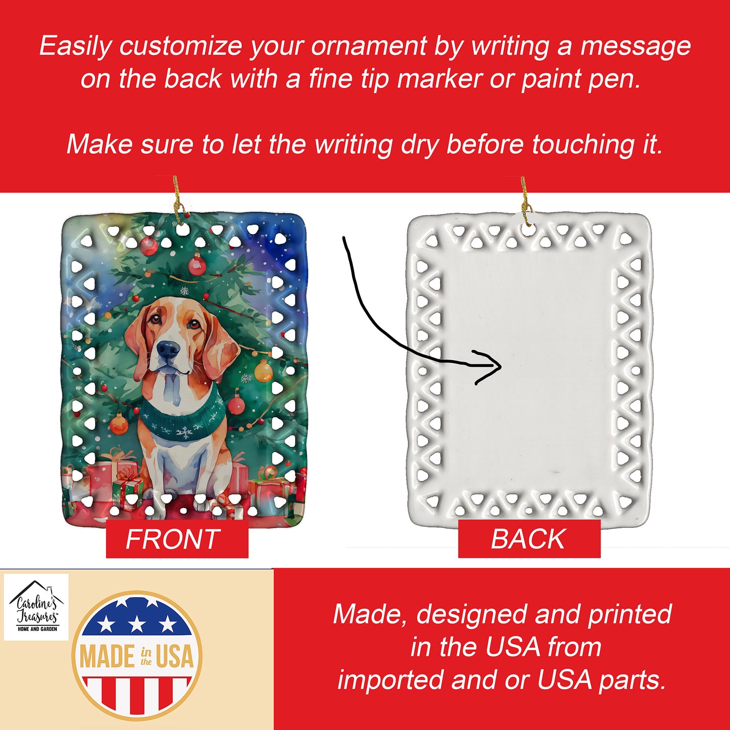 English Foxhound Christmas Porcelain Ornament