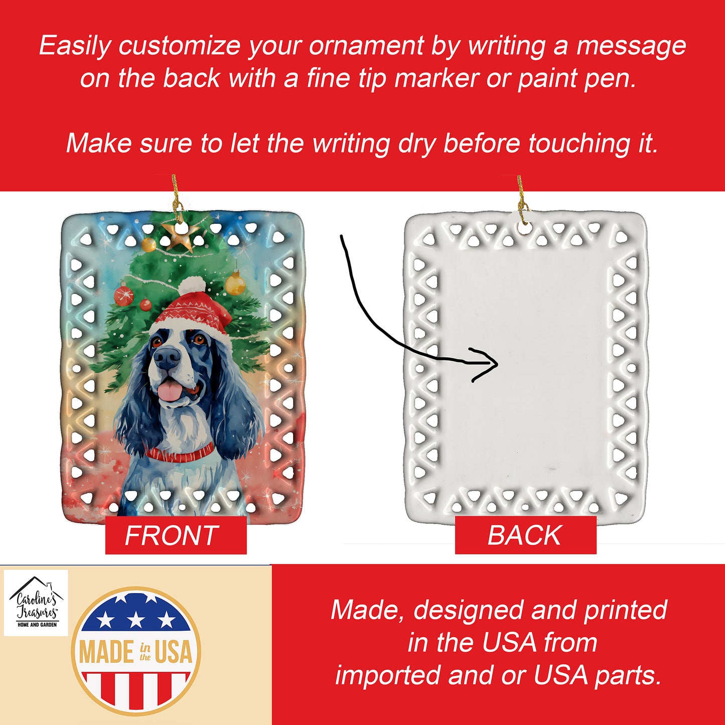 English Setter Christmas Porcelain Ornament