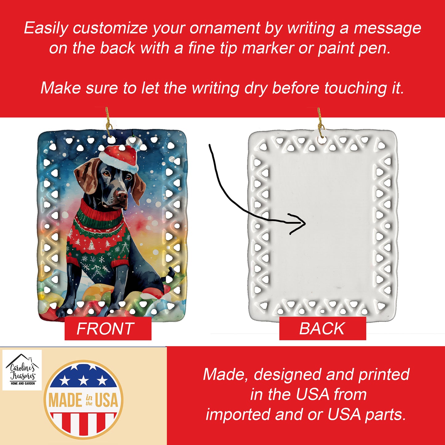 German Shorthaired Pointer Christmas Porcelain Ornament