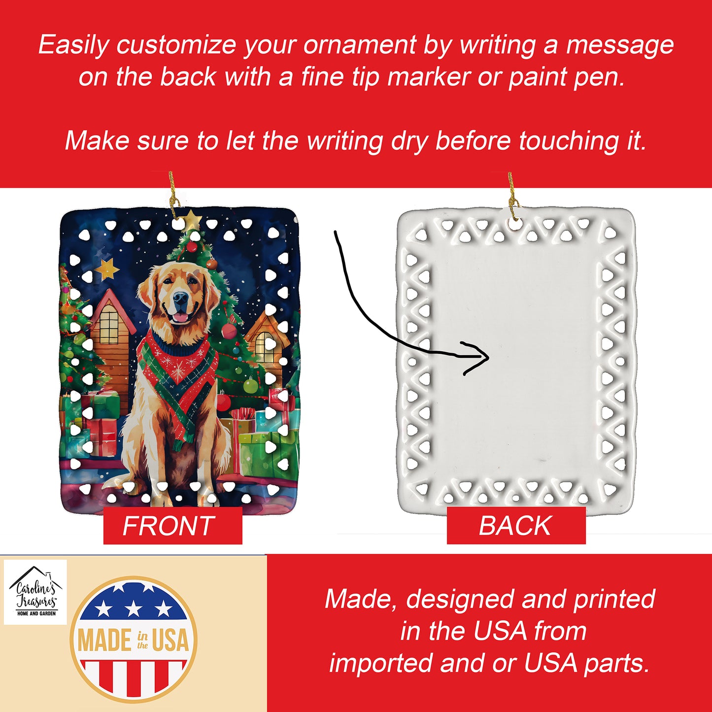 Golden Retriever Christmas Porcelain Ornament