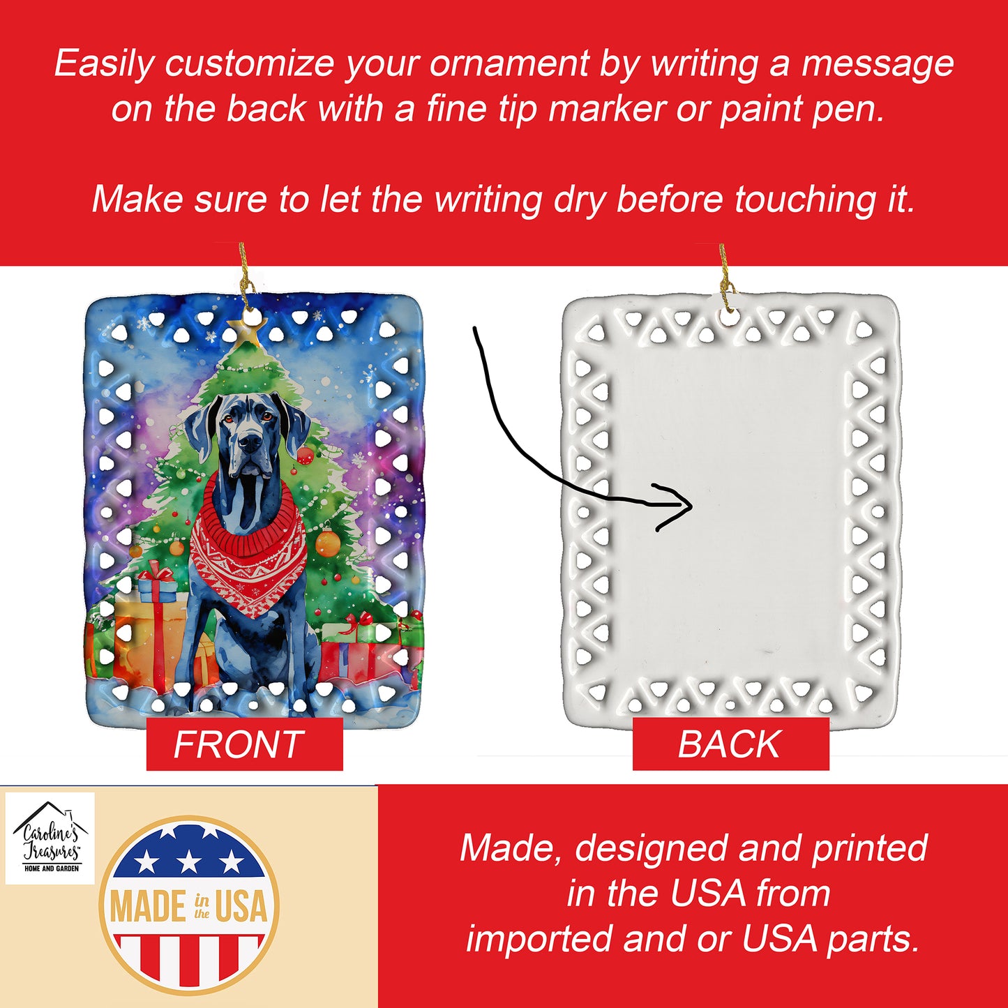 Great Dane Christmas Porcelain Ornament