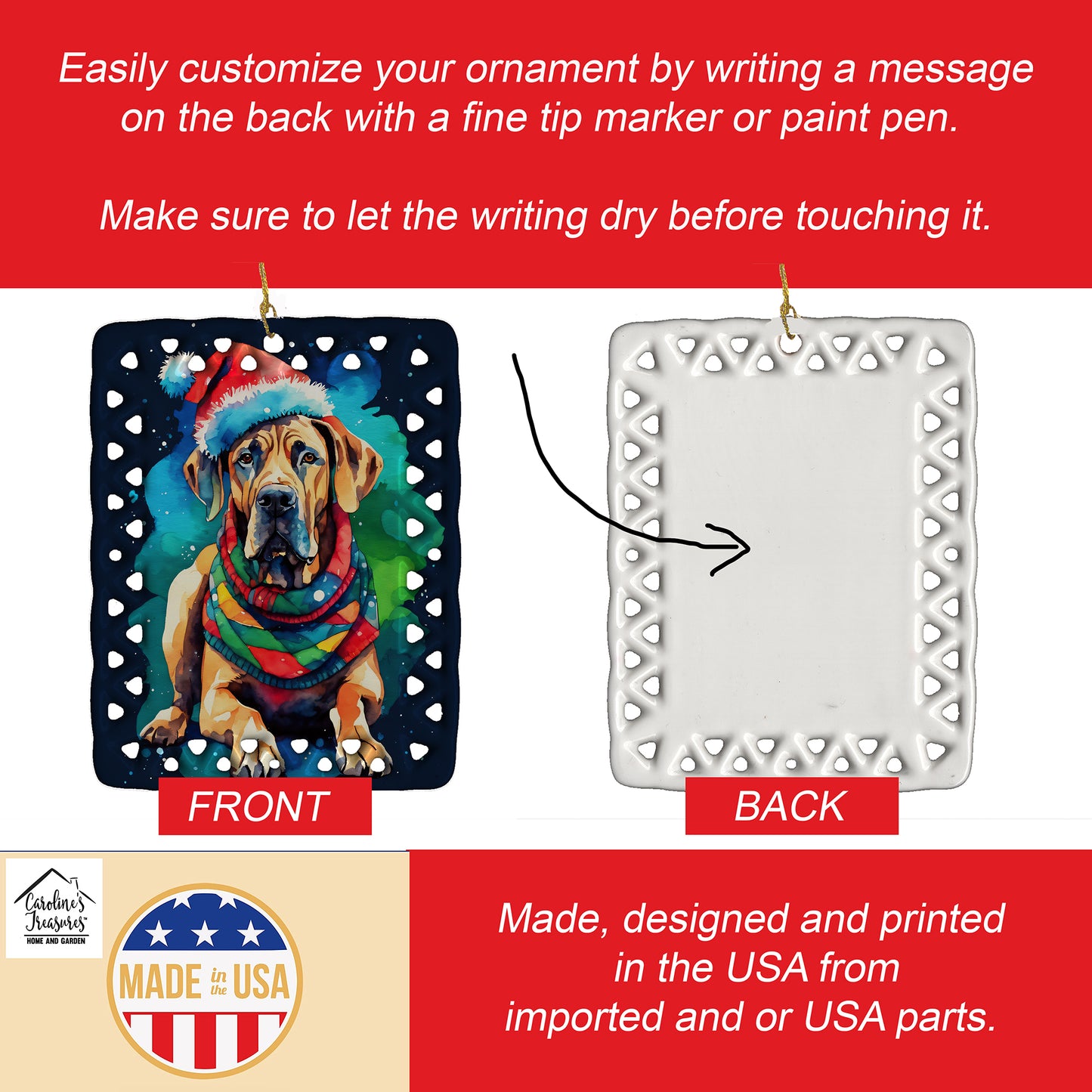 Great Dane Christmas Porcelain Ornament