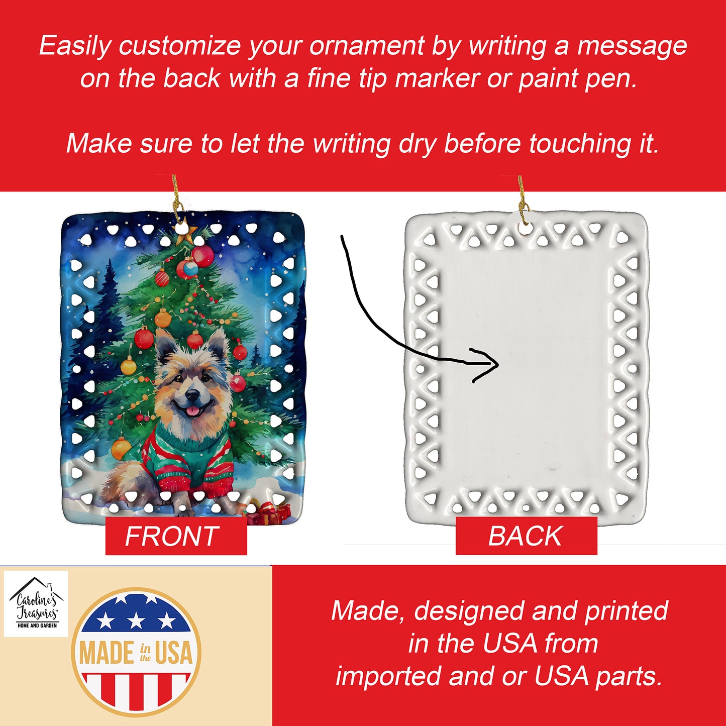 Keeshond Christmas Porcelain Ornament