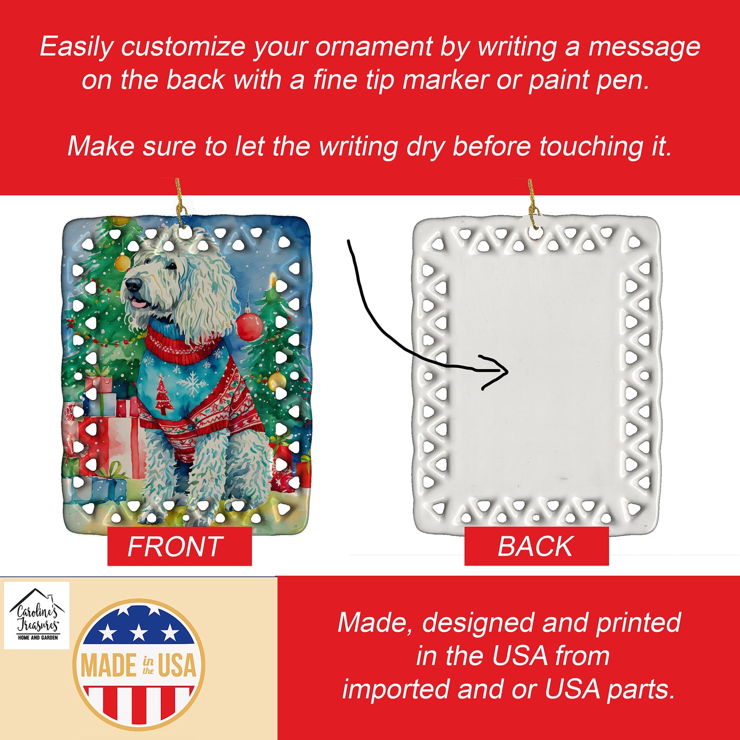 Komondor Christmas Porcelain Ornament