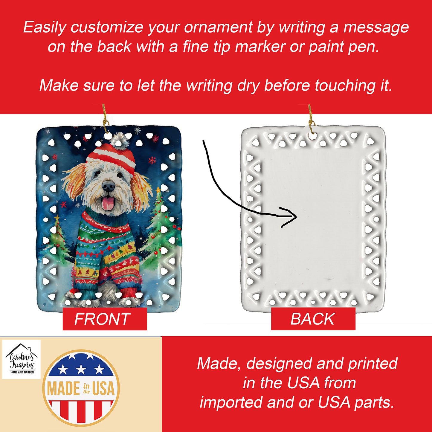 Komondor Christmas Porcelain Ornament