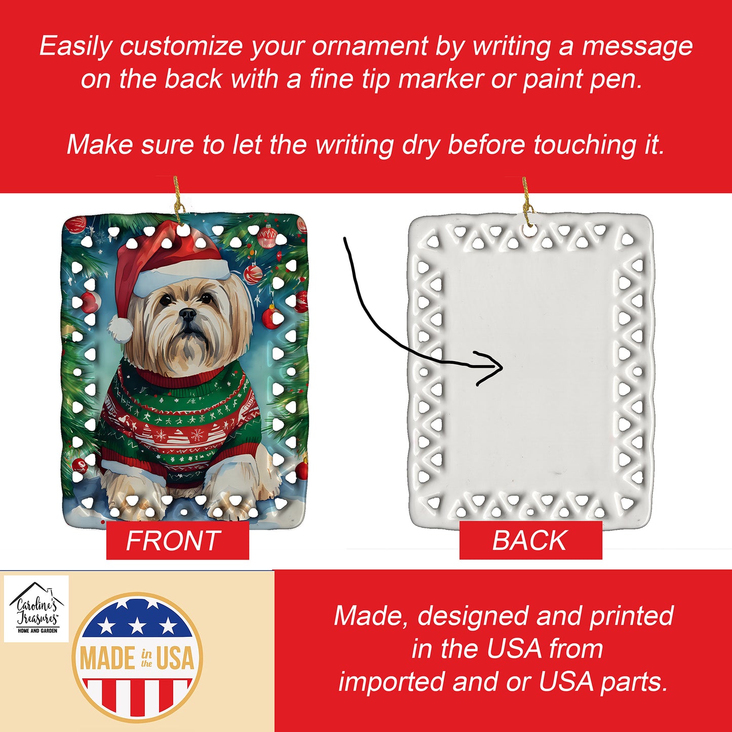 Lhasa Apso Christmas Porcelain Ornament