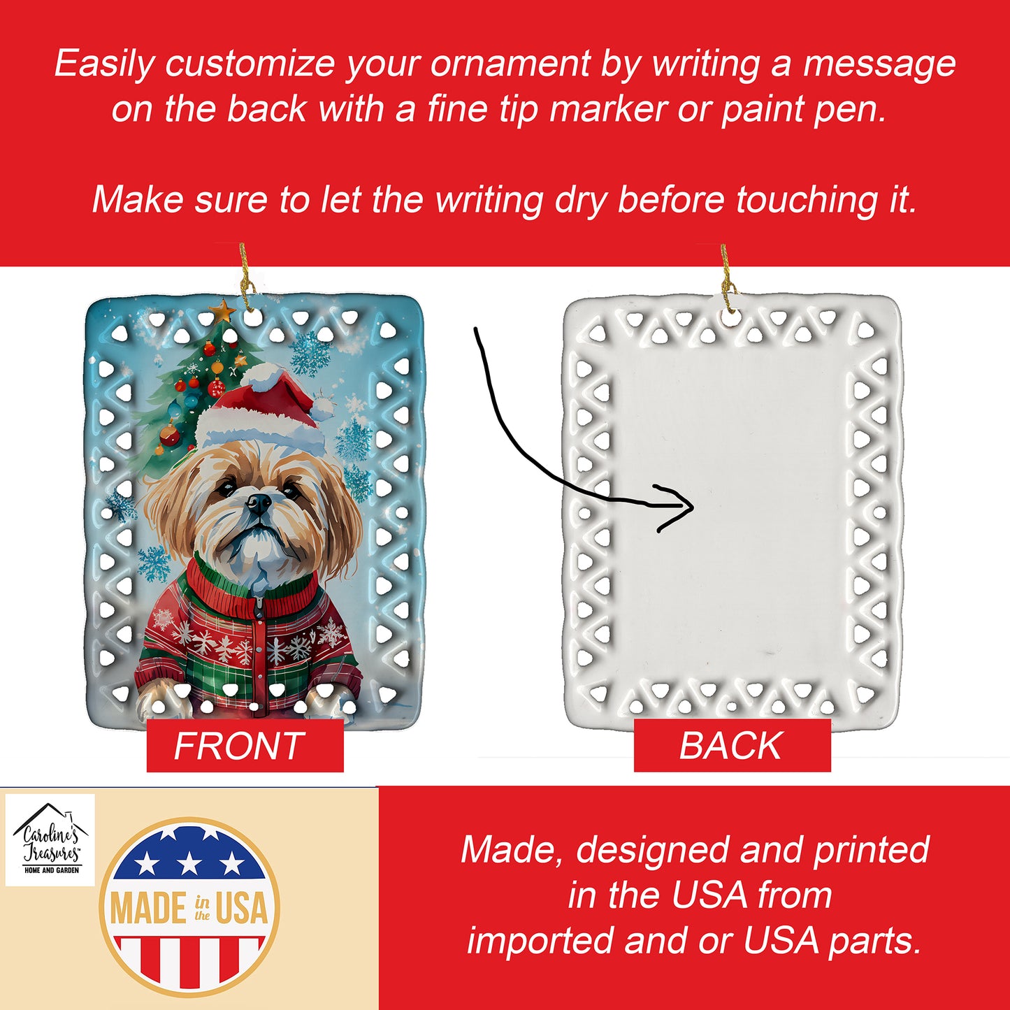 Lhasa Apso Christmas Porcelain Ornament