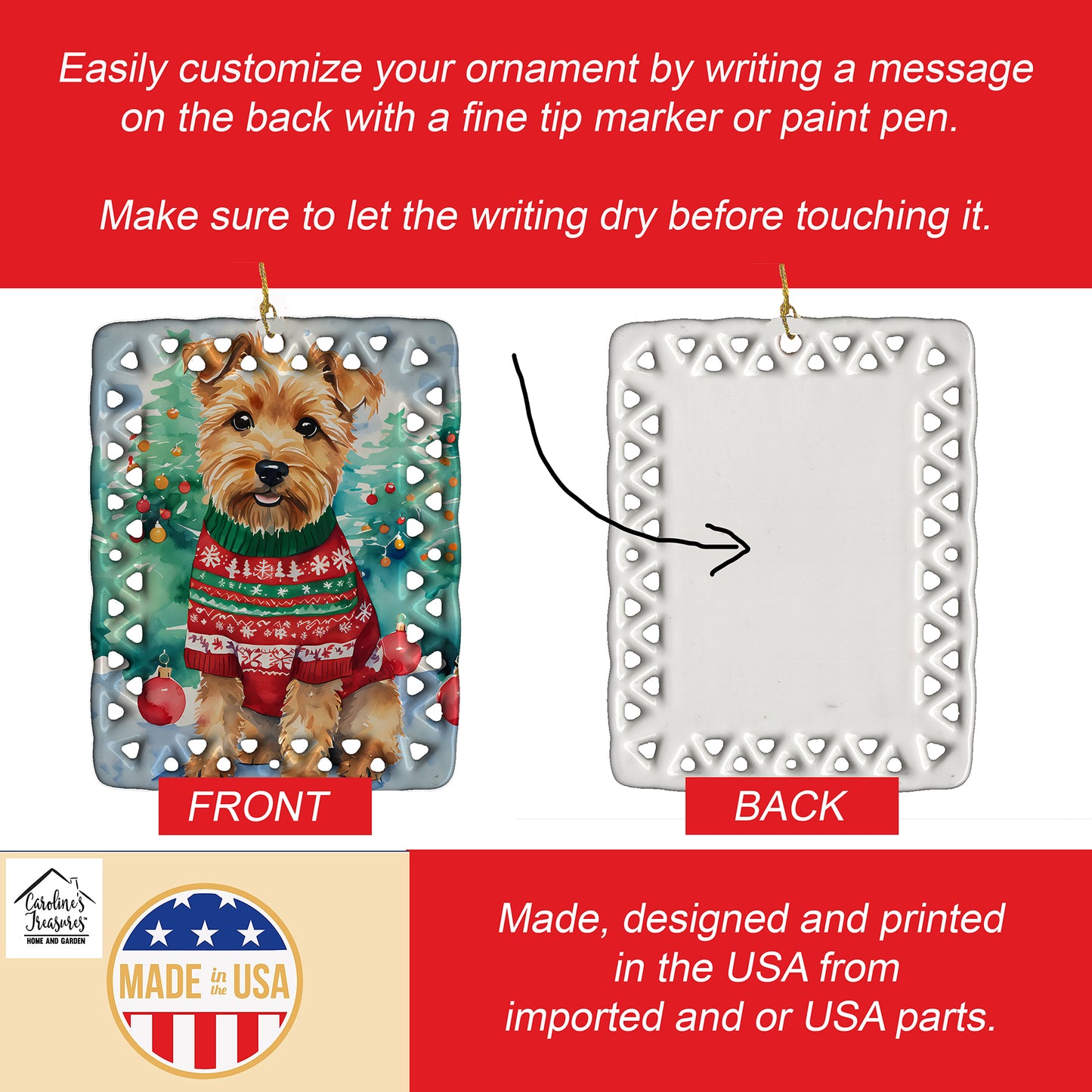 Norfolk Terrier Christmas Porcelain Ornament