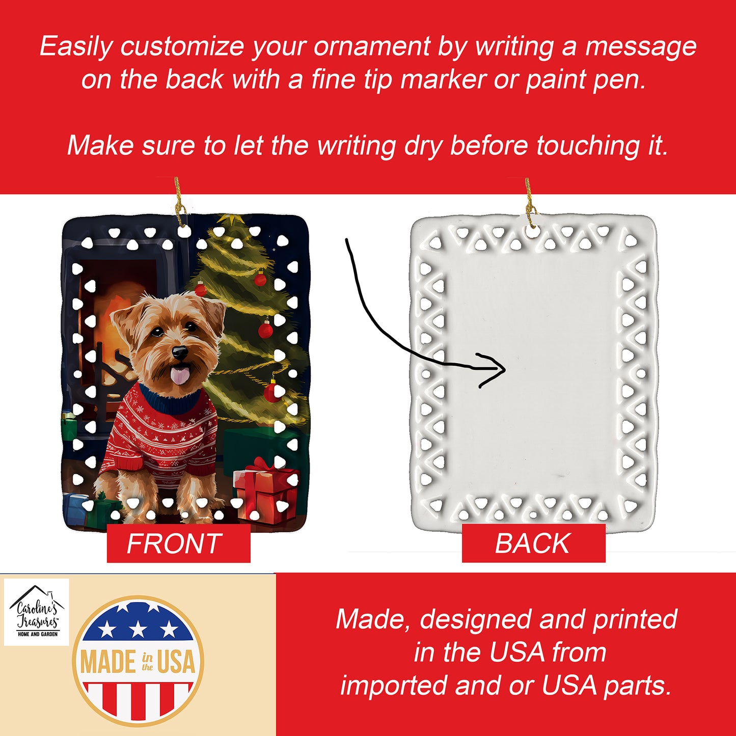 Norfolk Terrier Christmas Porcelain Ornament