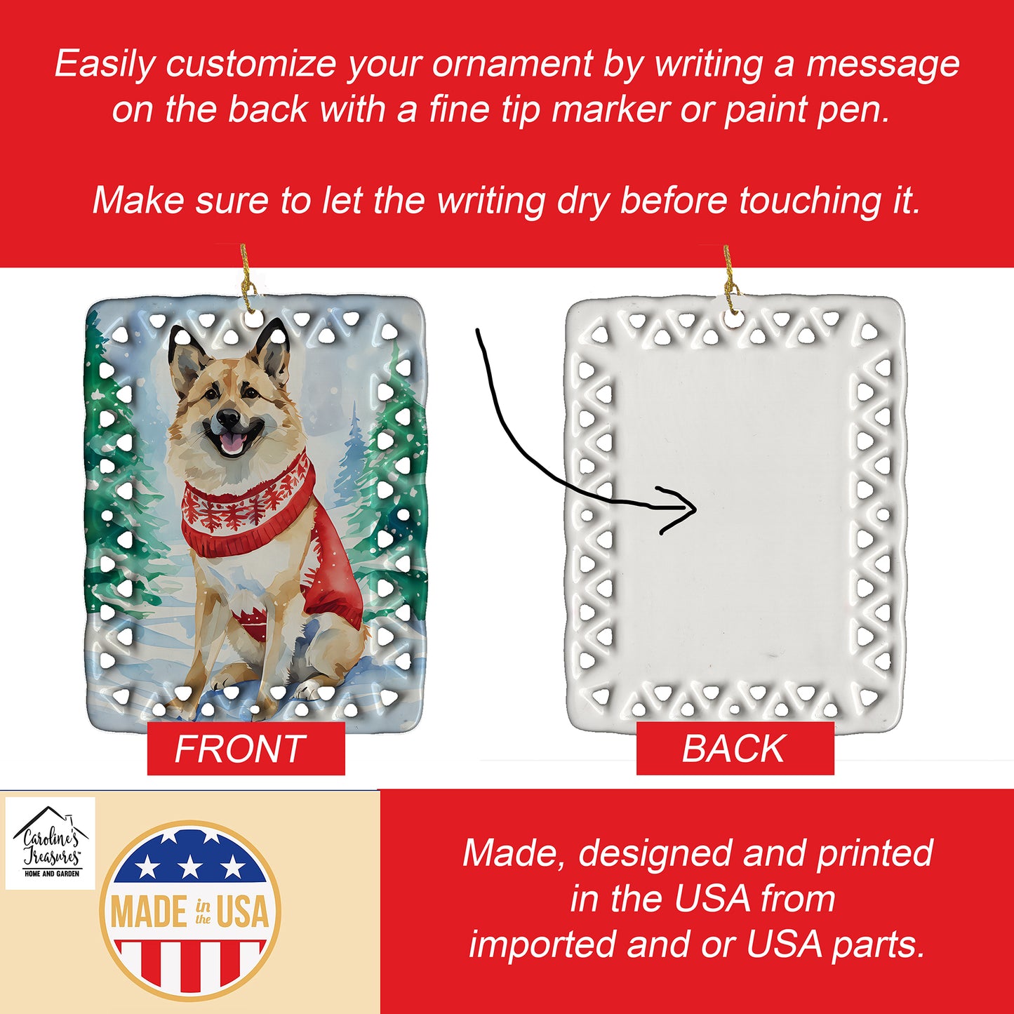 Norwegian Buhund Christmas Porcelain Ornament