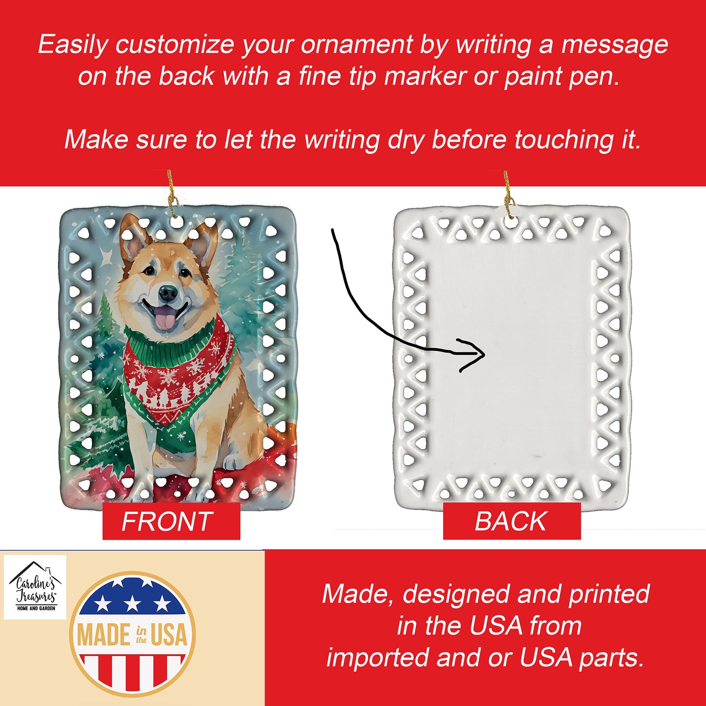Norwegian Buhund Christmas Porcelain Ornament