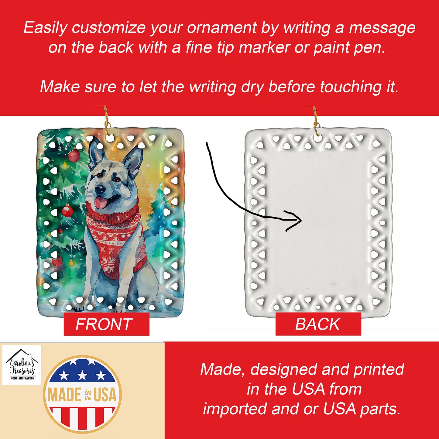 Norwegian Elkhound Christmas Porcelain Ornament