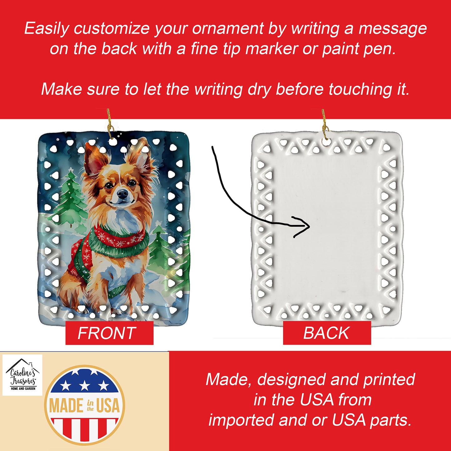 Papillon Christmas Porcelain Ornament