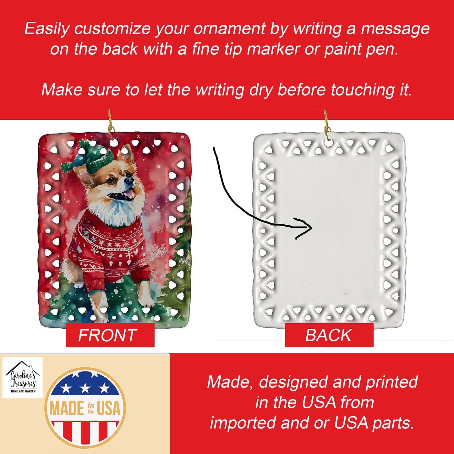 Pomeranian Christmas Porcelain Ornament