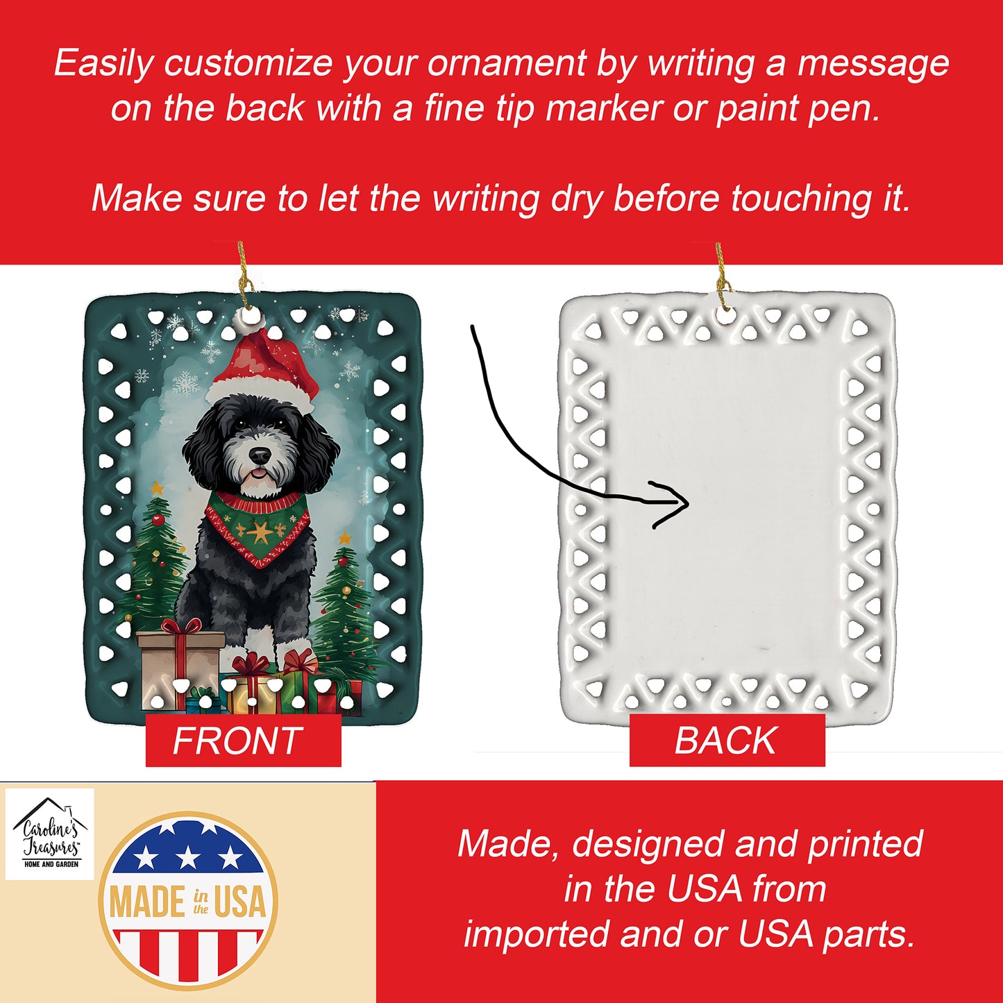 Portuguese Water Dog Christmas Porcelain Ornament