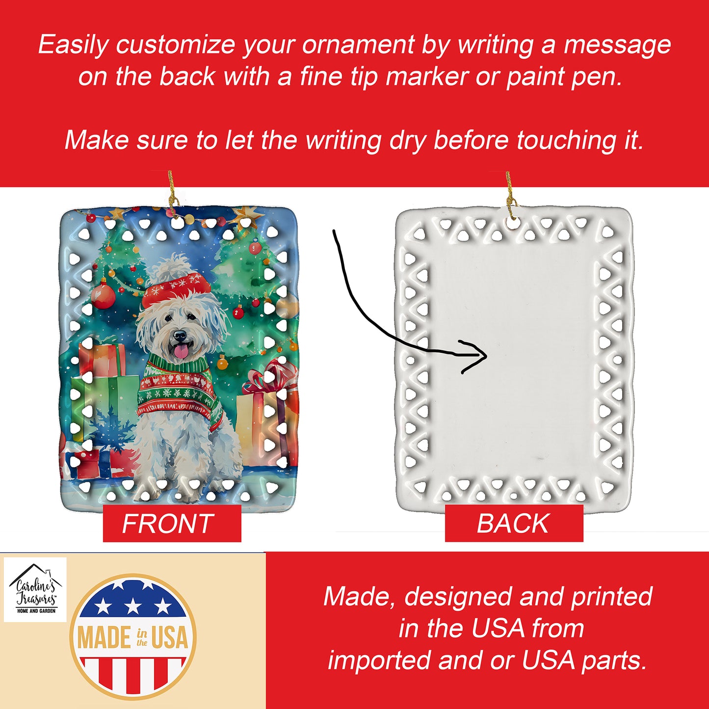 Puli Christmas Porcelain Ornament