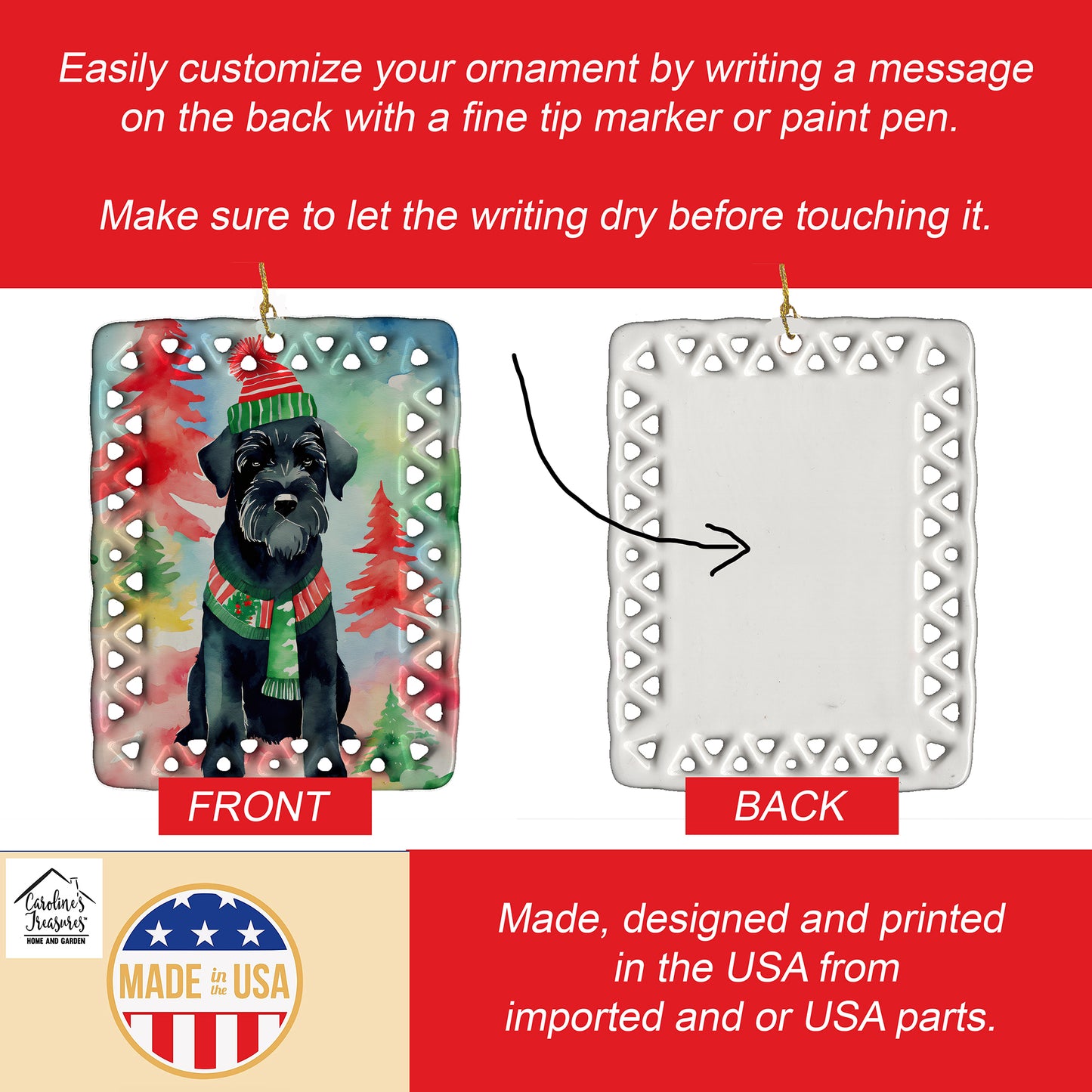 Schnauzer Christmas Porcelain Ornament