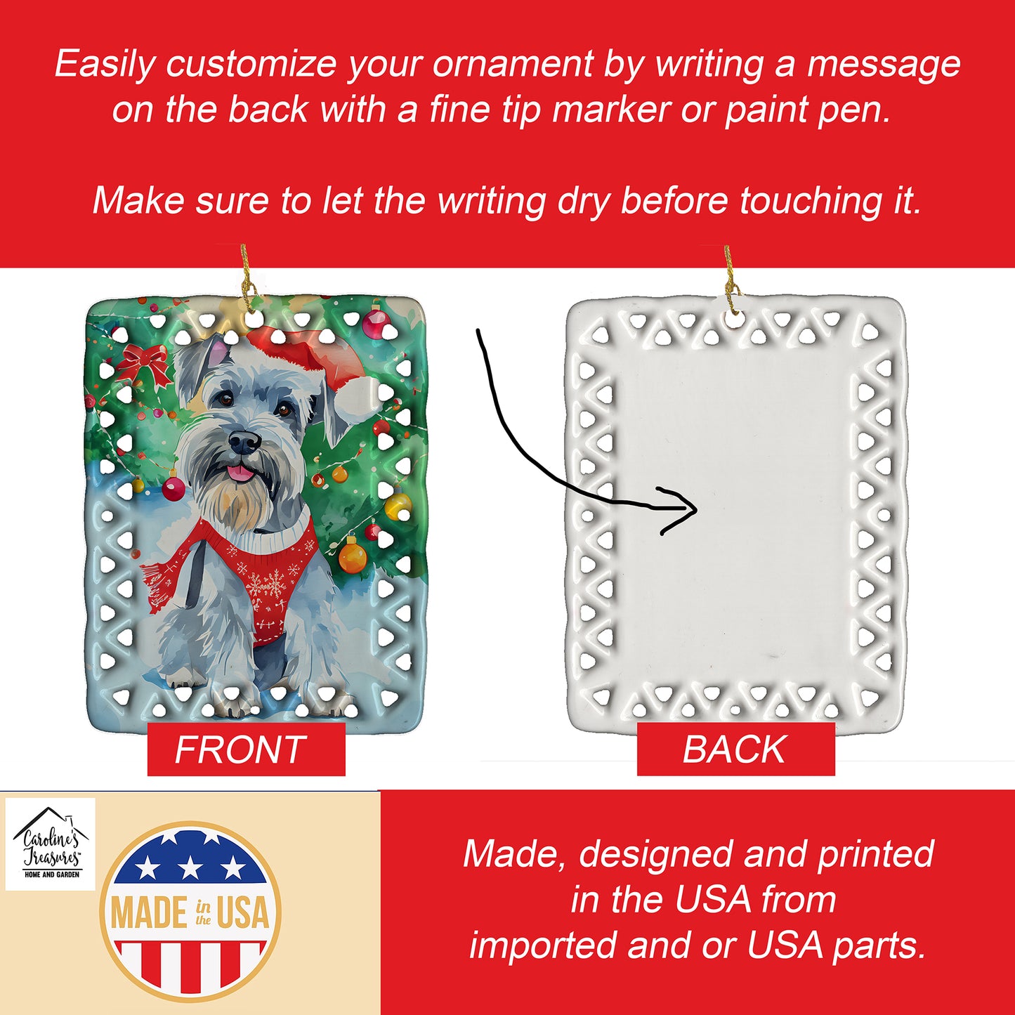 Schnauzer Christmas Porcelain Ornament