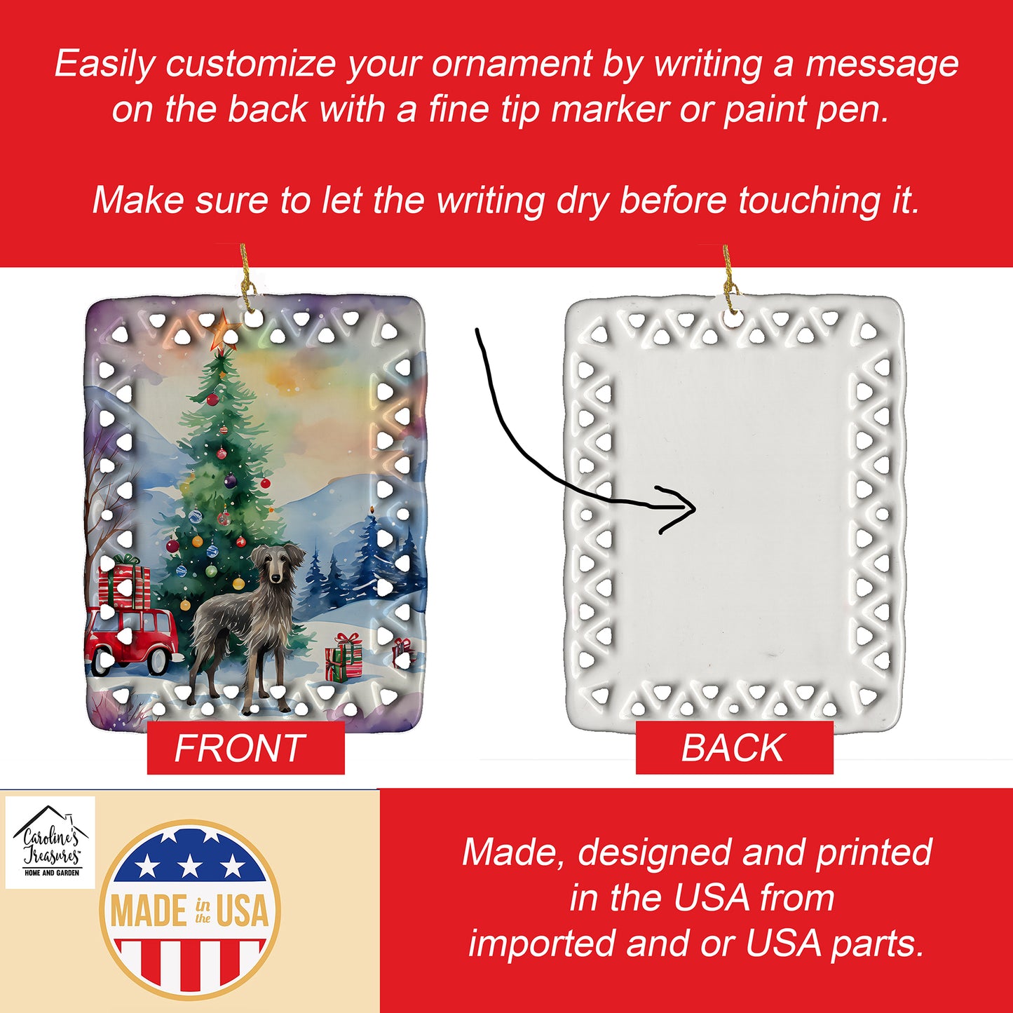 Scottish Deerhound Christmas Porcelain Ornament