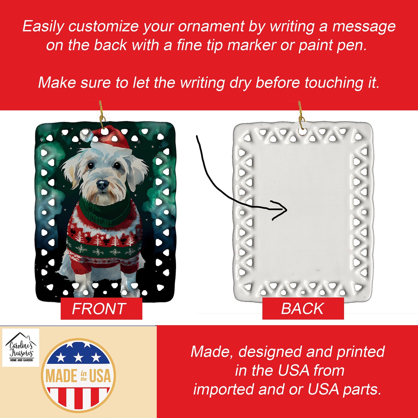 Sealyham Terrier Christmas Porcelain Ornament