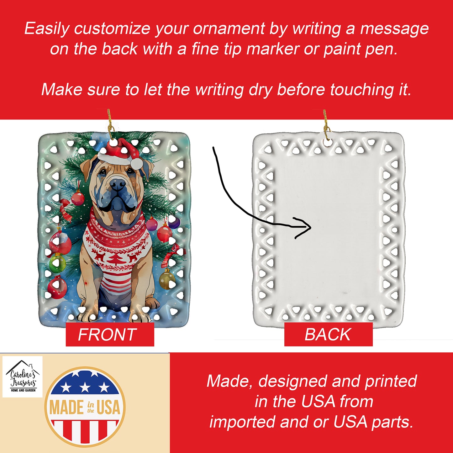 Shar Pei Christmas Porcelain Ornament