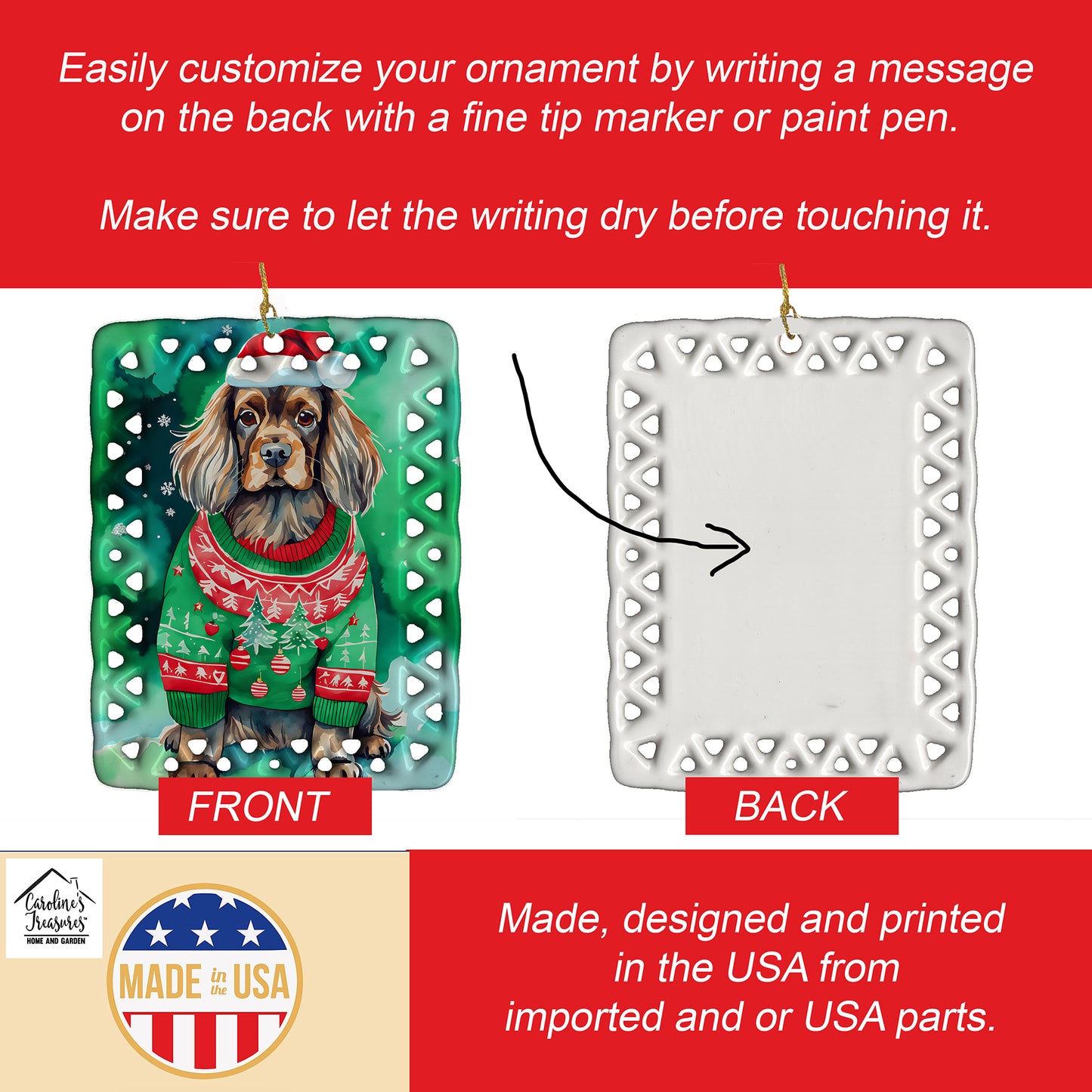 Sussex Spaniel Christmas Porcelain Ornament