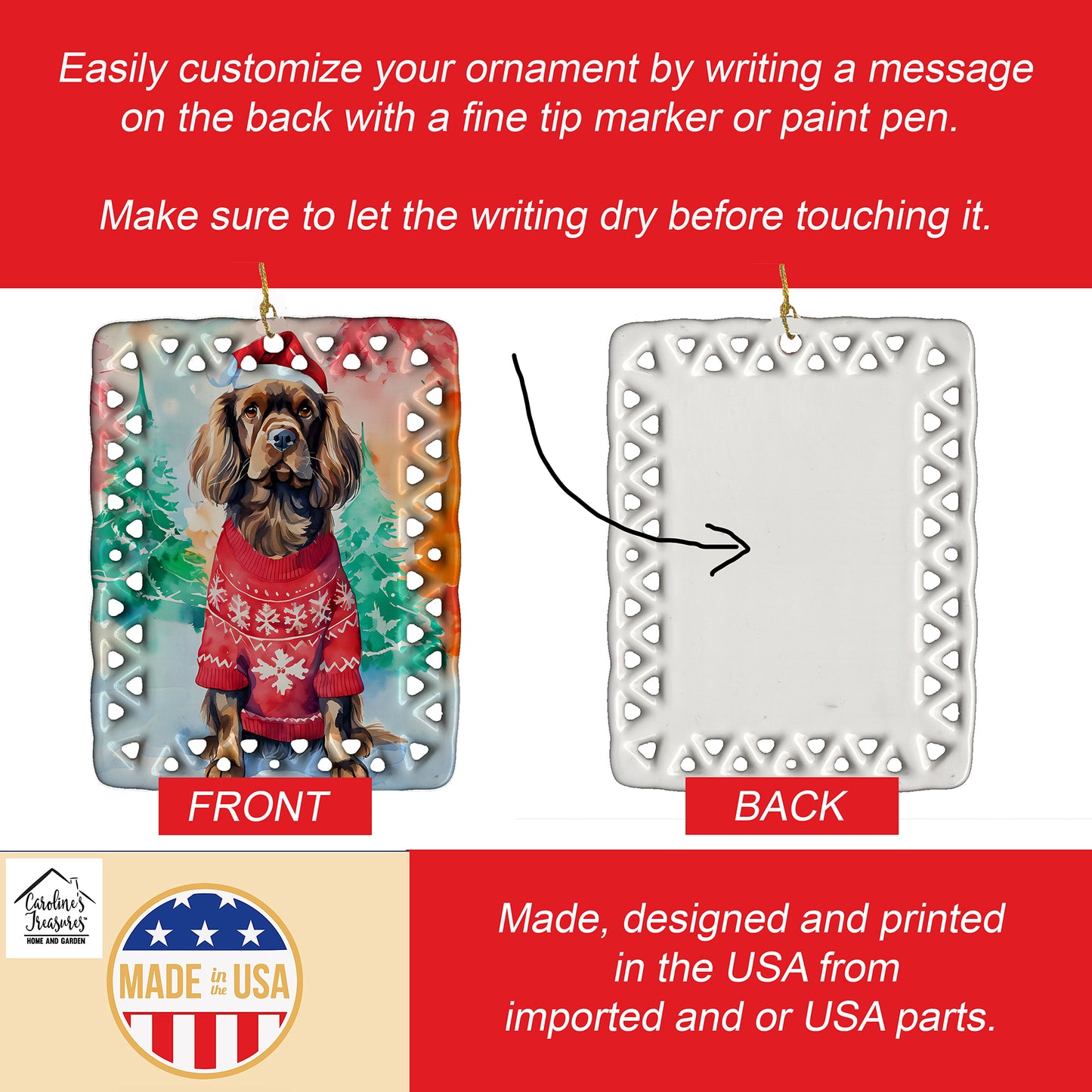 Sussex Spaniel Christmas Porcelain Ornament