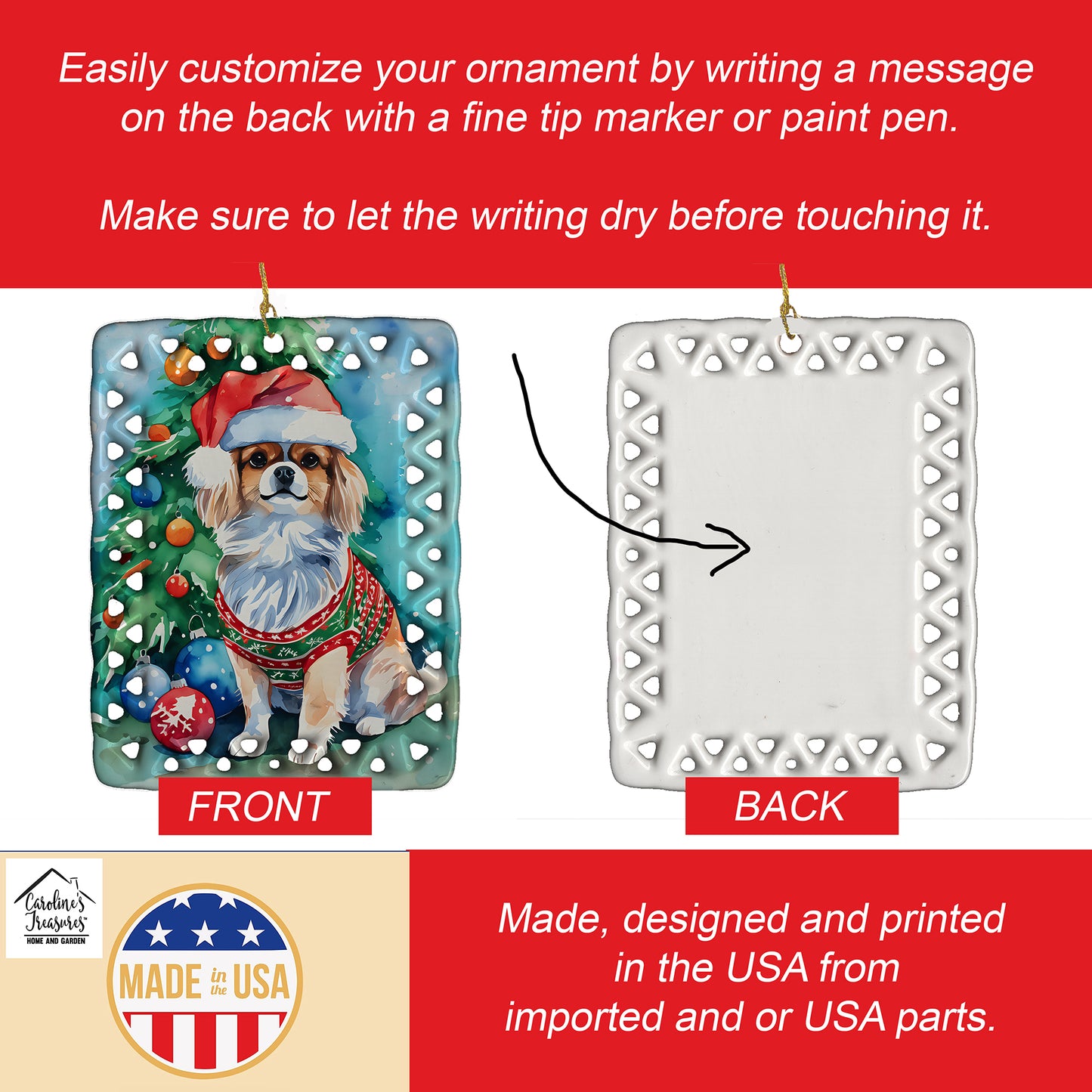 Tibetan Spaniel Christmas Porcelain Ornament